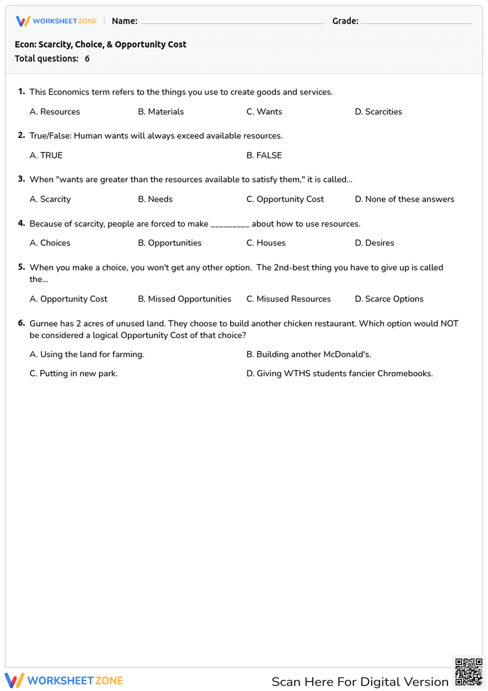 Econ: Scarcity, Choice, & Opportunity Cost - Page 1