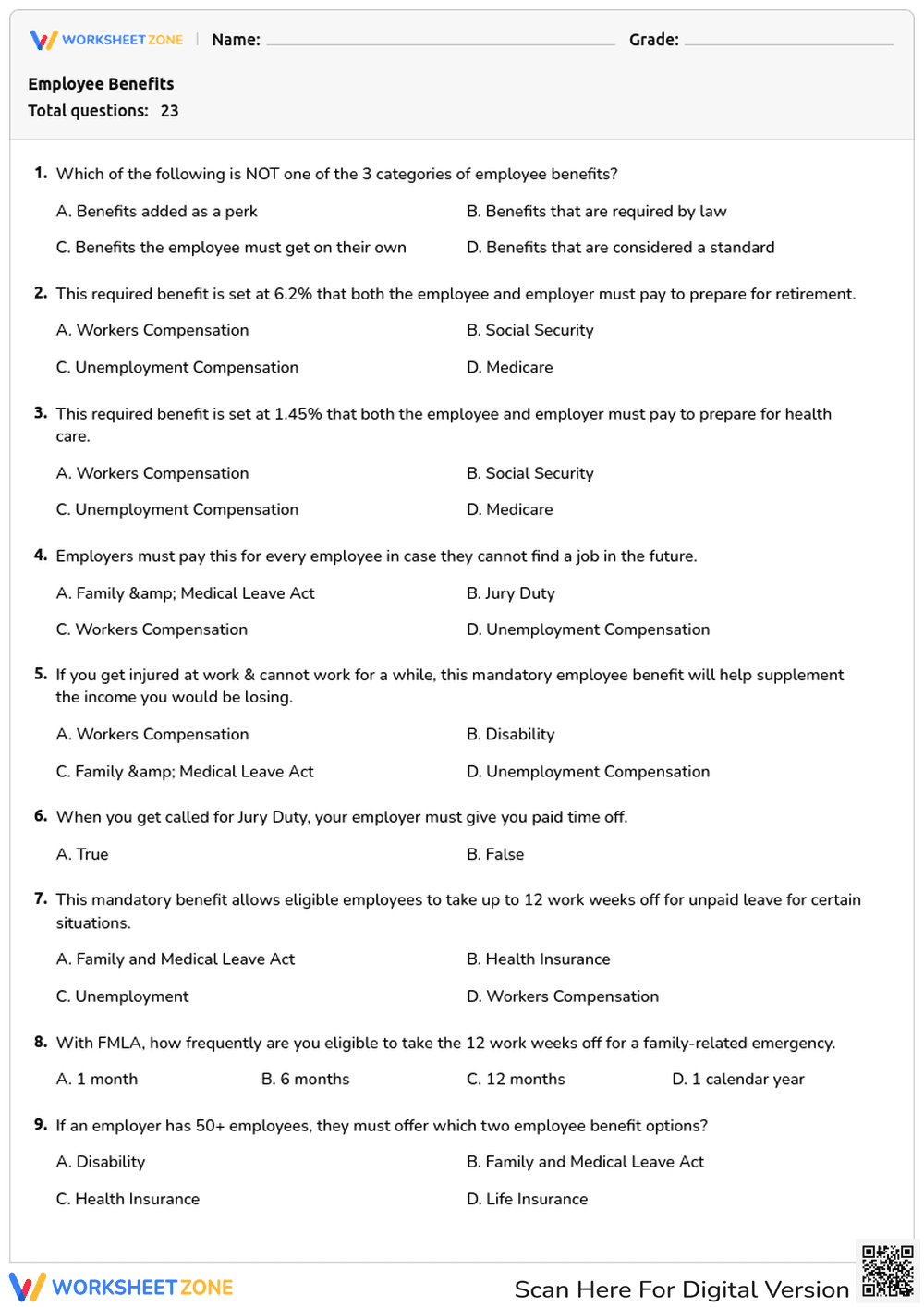 Employee Benefits Worksheet | Essential Career Ready Guide - Page 1