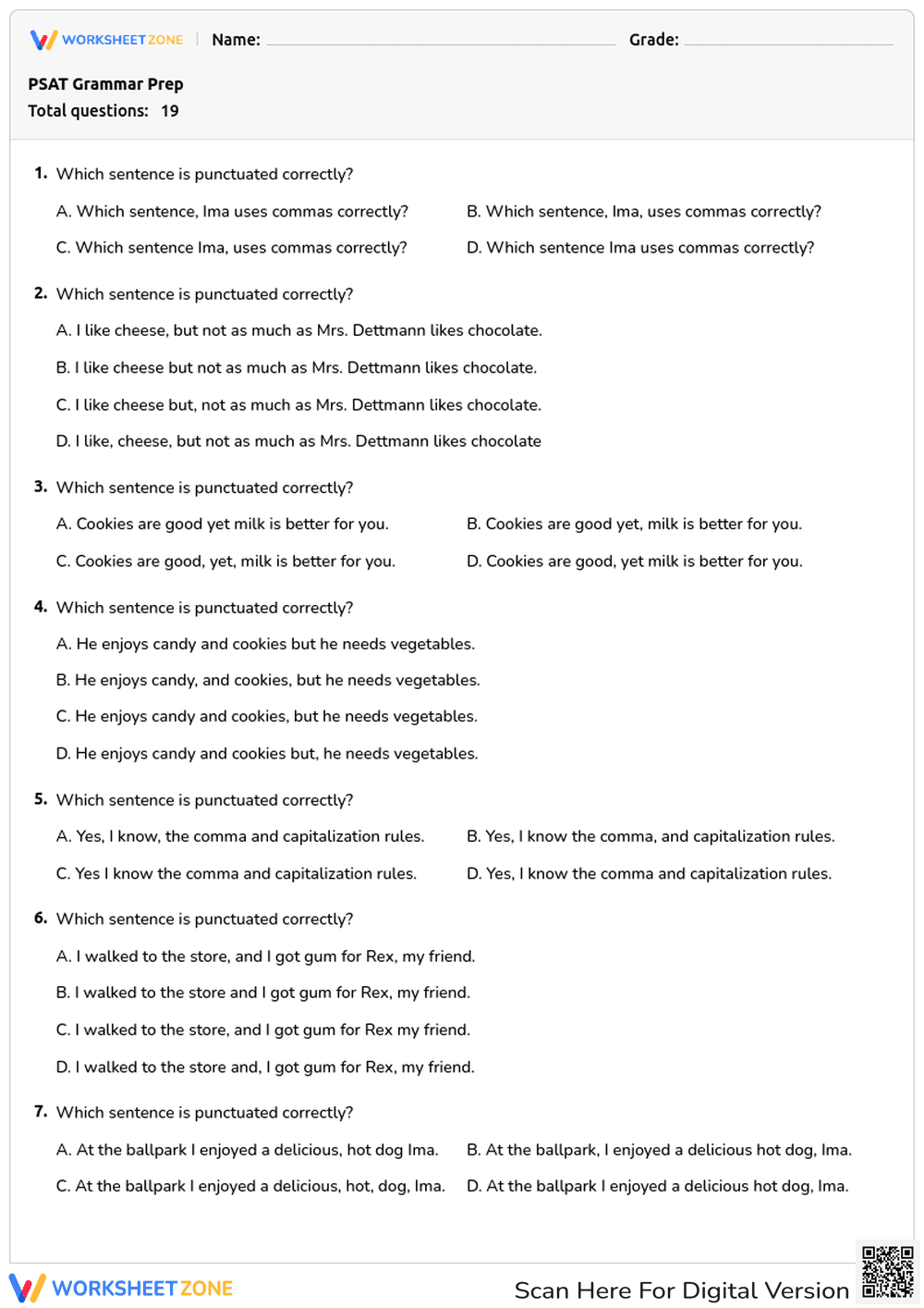 Essential Comma Usage Practice | Grade 3 ELA Grammar - Page 1