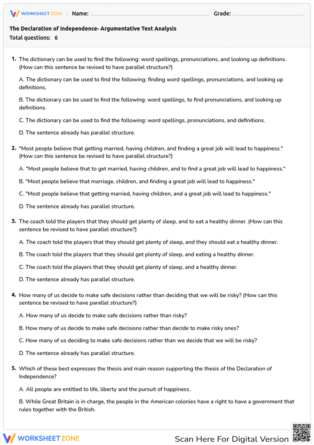 The Declaration of Independence- Argumentative Text Analysis - Page 1