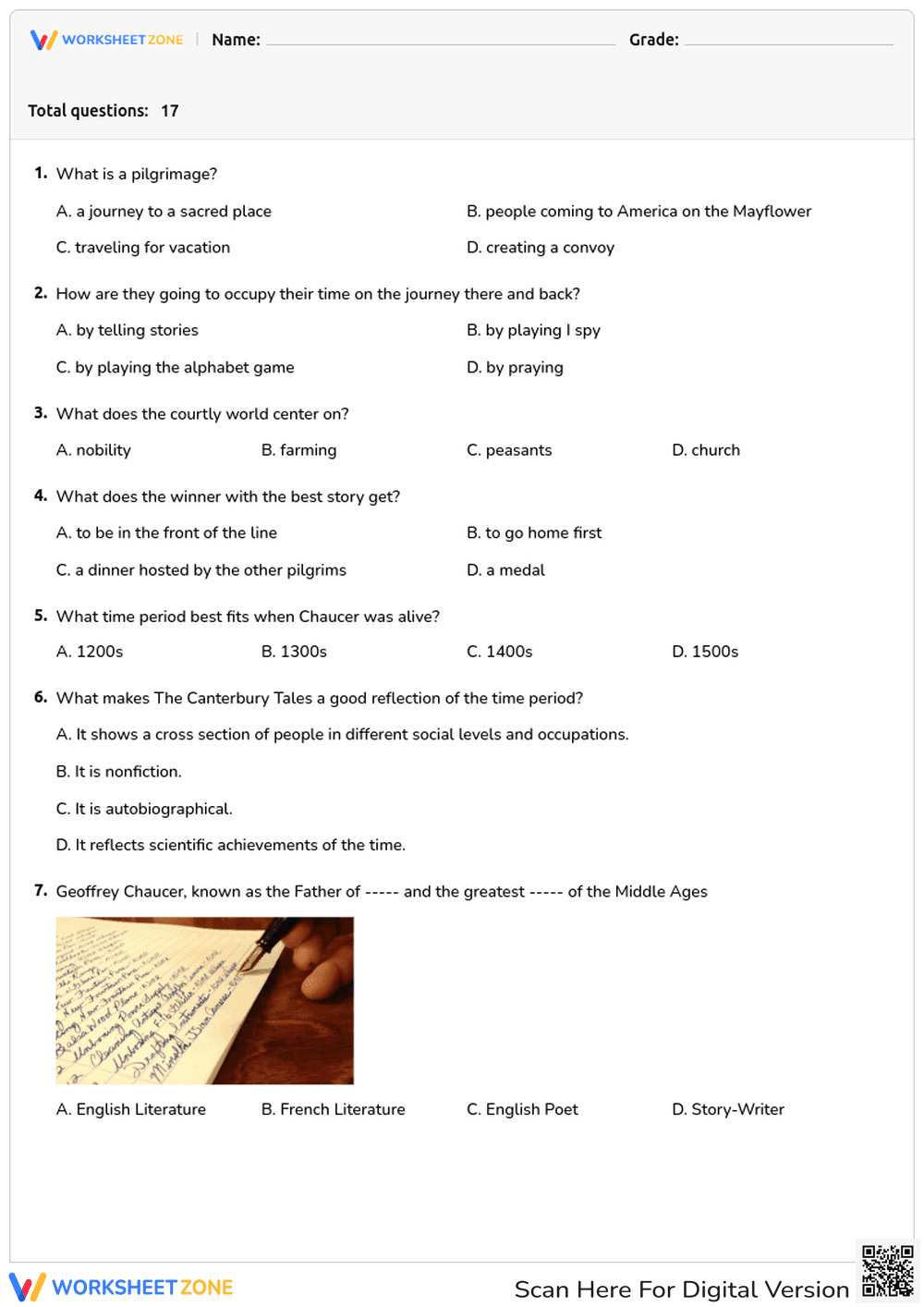 Canterbury Tales Quiz: Exploring Chaucer's Masterpiece - Page 1