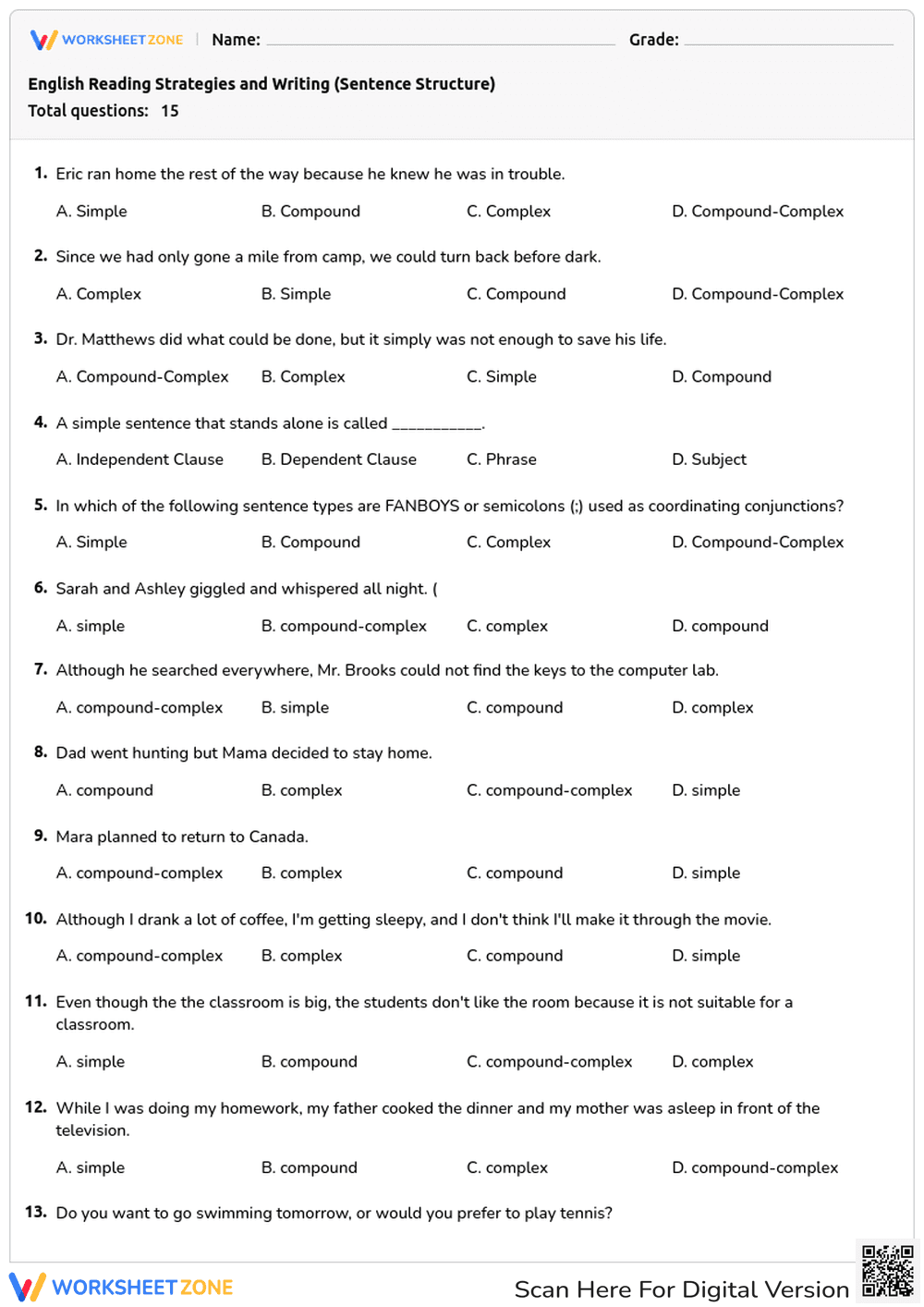English Reading Strategies and Writing (Sentence Structure) - Page 1