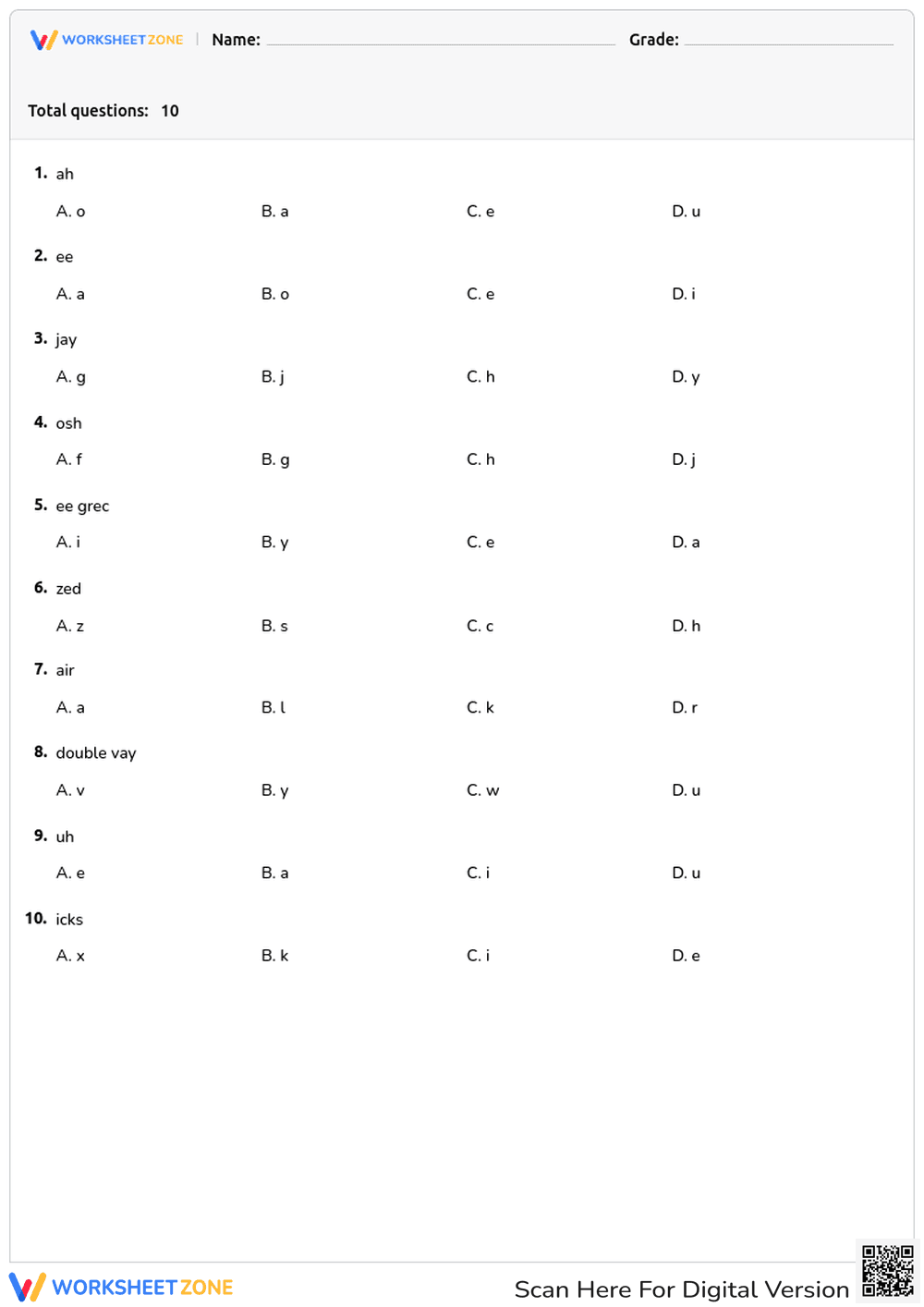 Grade 1 Alphabet Sounds — Printable No-Prep Worksheet - Page 1
