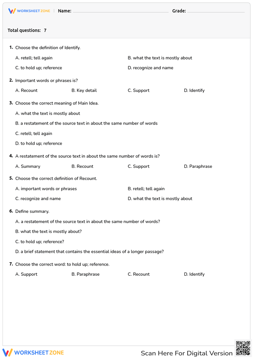 Reading Comprehension: Identifying Main Ideas and Summaries - Page 1
