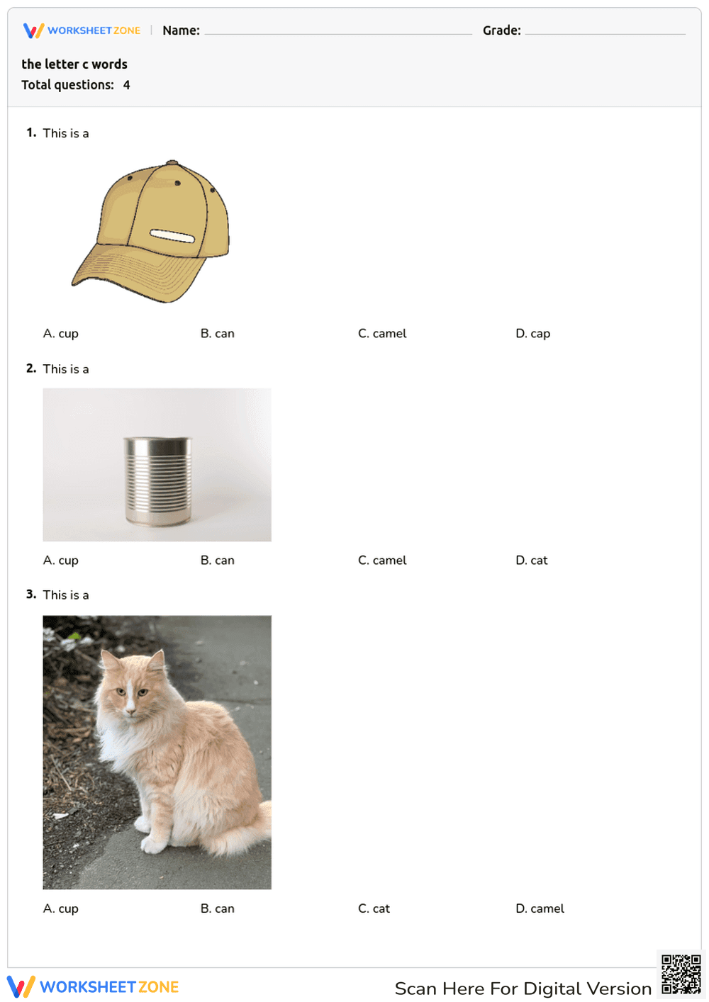 Letter C Words Worksheet | Essential Grade K Phonics - Page 1