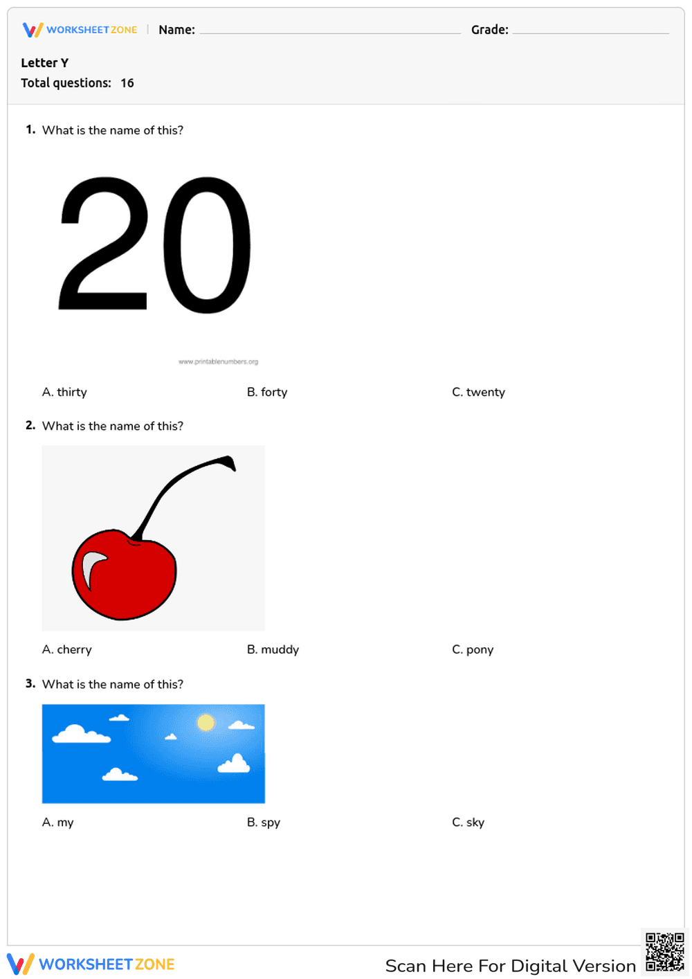 Printable Letter Y Sounds Worksheet | Grade 1 Phonics - Page 1