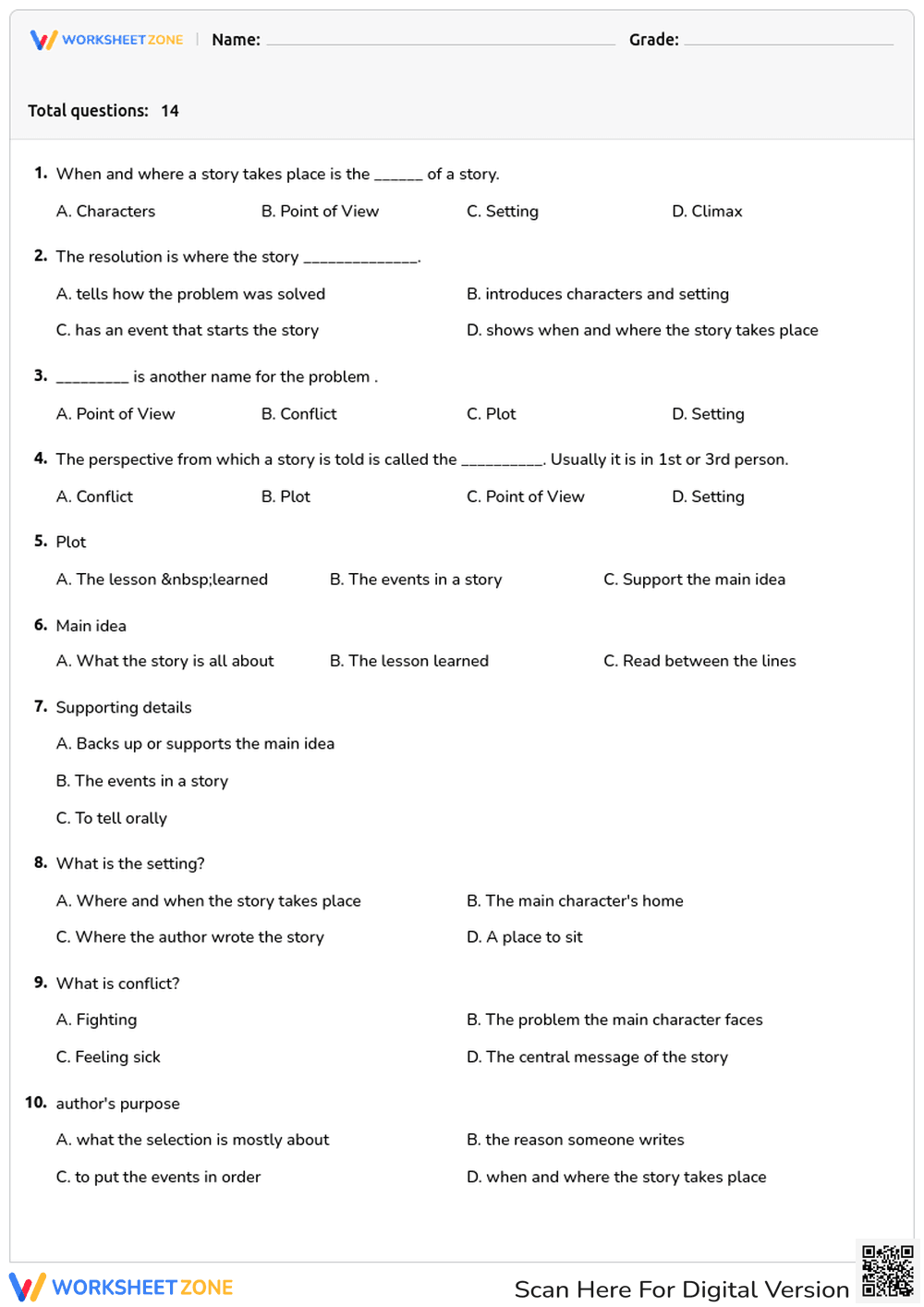 Story Elements: Setting, Conflict, and Author's Purpose - Page 1