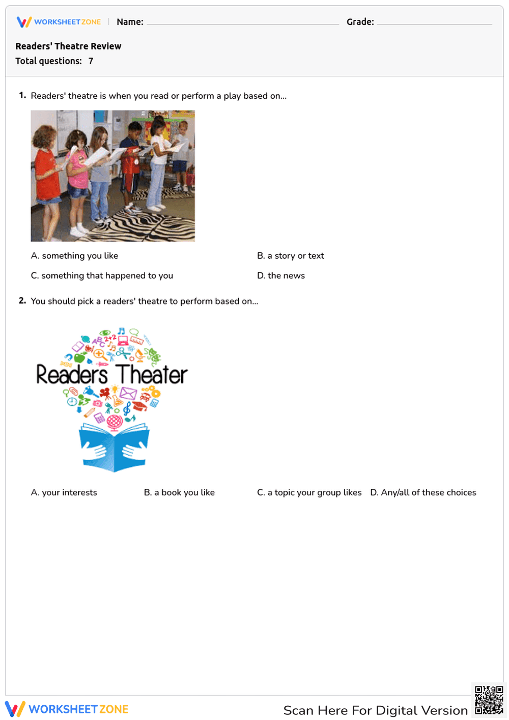 Readers' Theatre Review | Grade 3 Printable Worksheet - Page 1