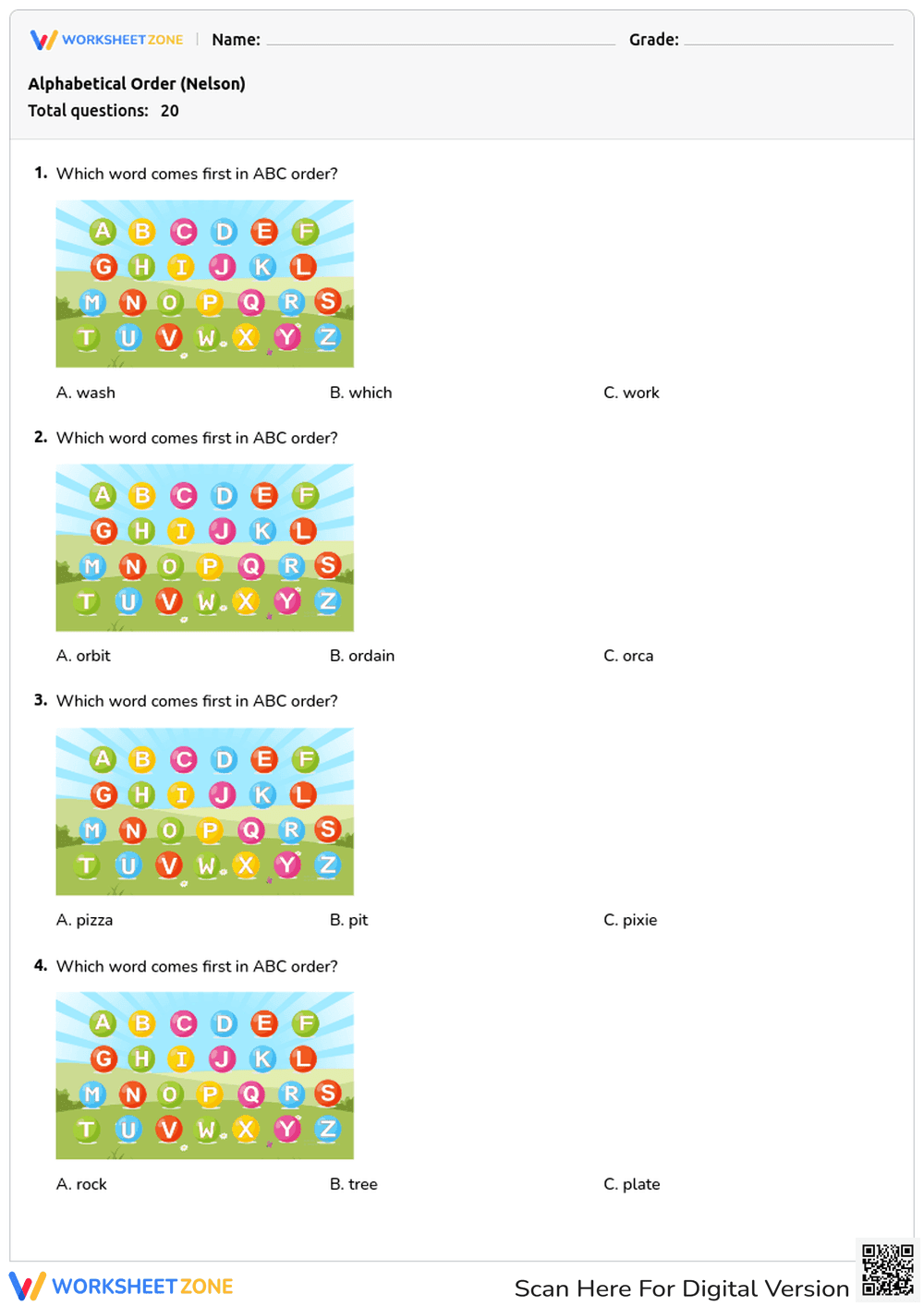 Practice Alphabetical Order Skills - Page 1