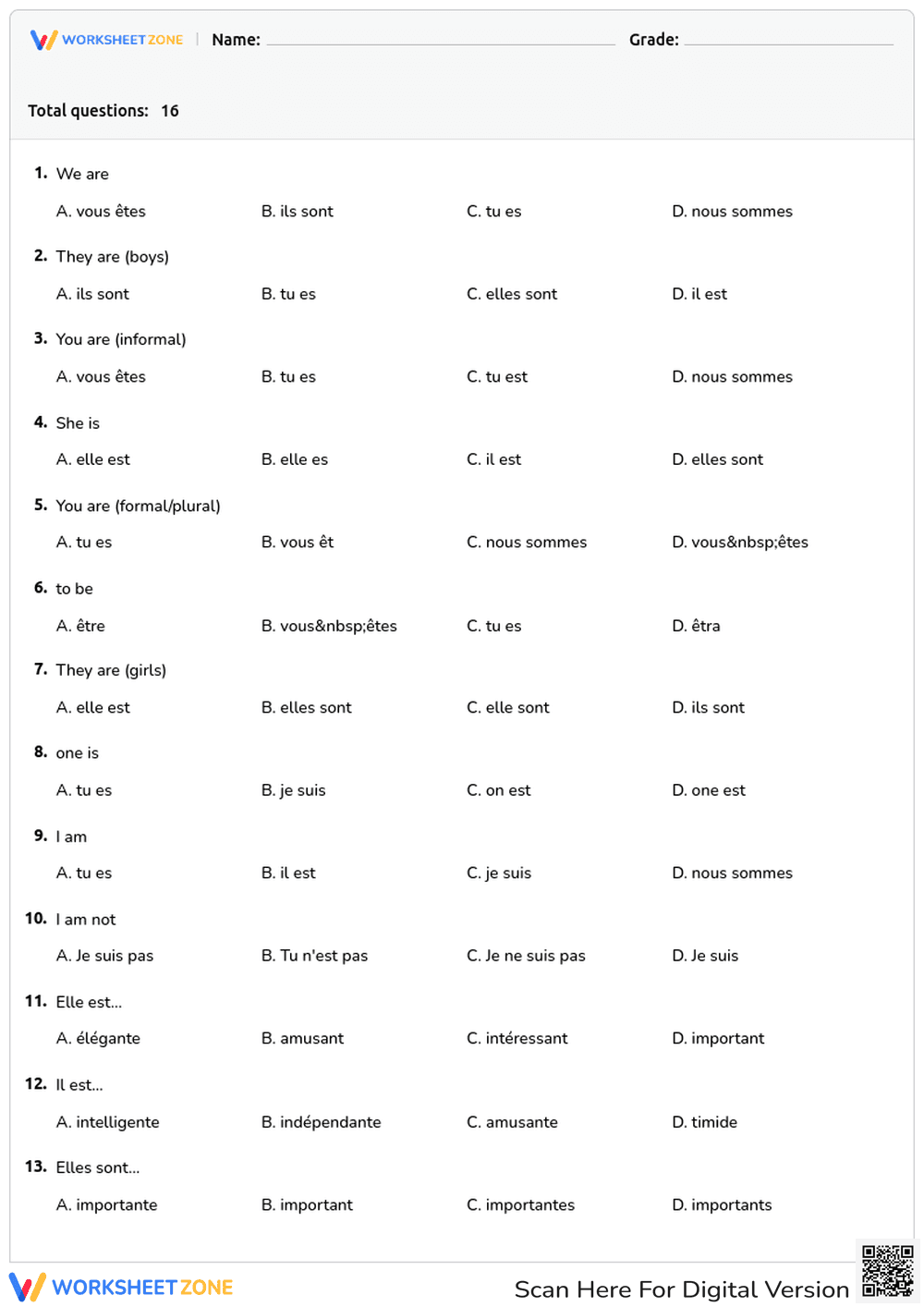 Verb 'To Be' Conjugation - Page 1