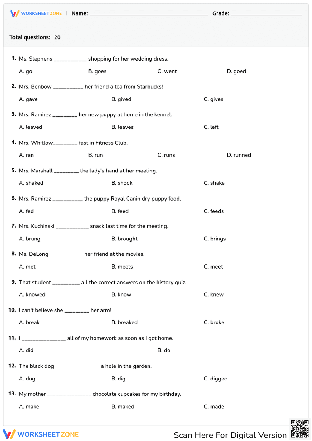 Using Past Tense Verbs Correctly - Page 1