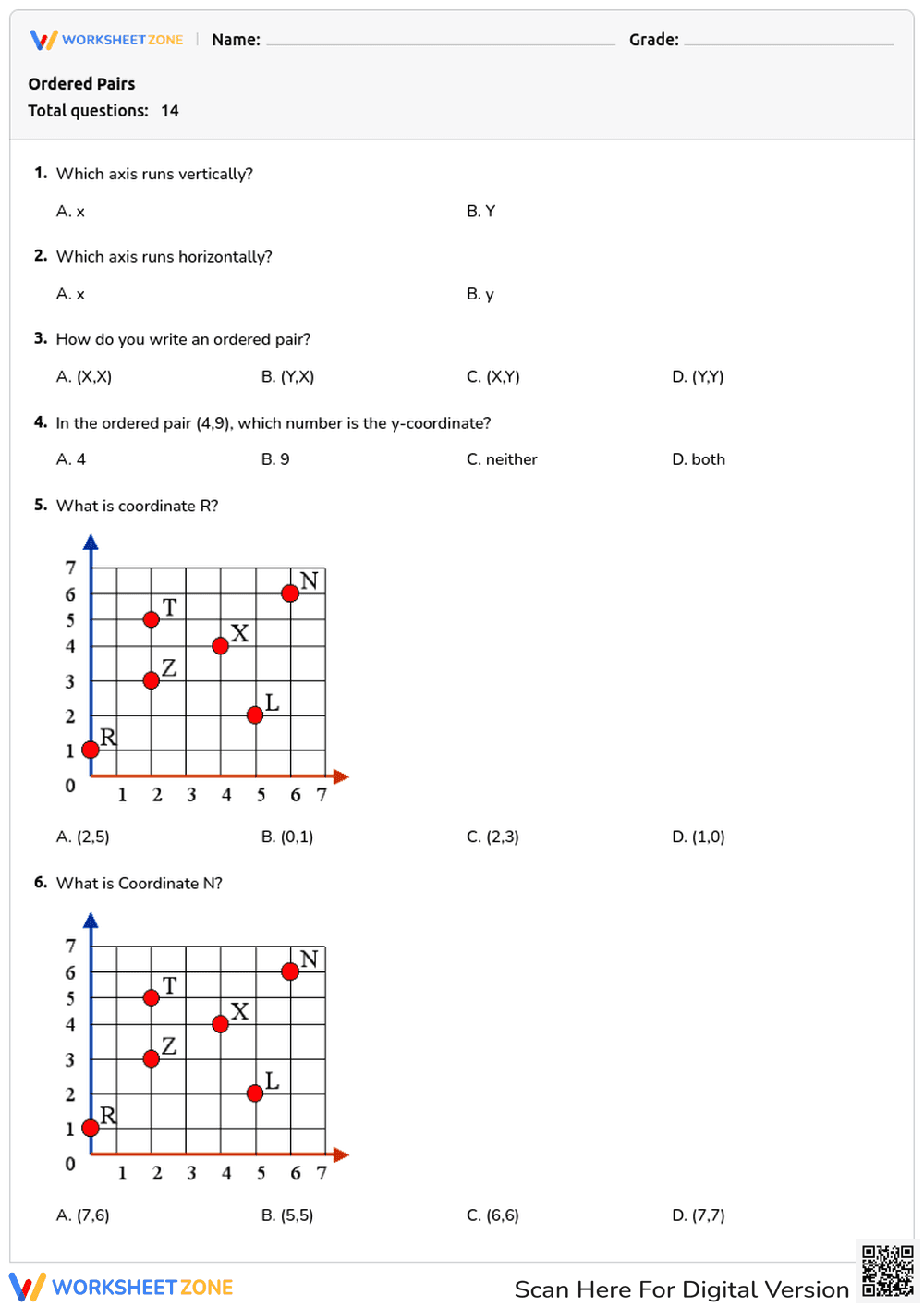 Printable Ordered Pairs Worksheet | Grade 5 Math - Page 1