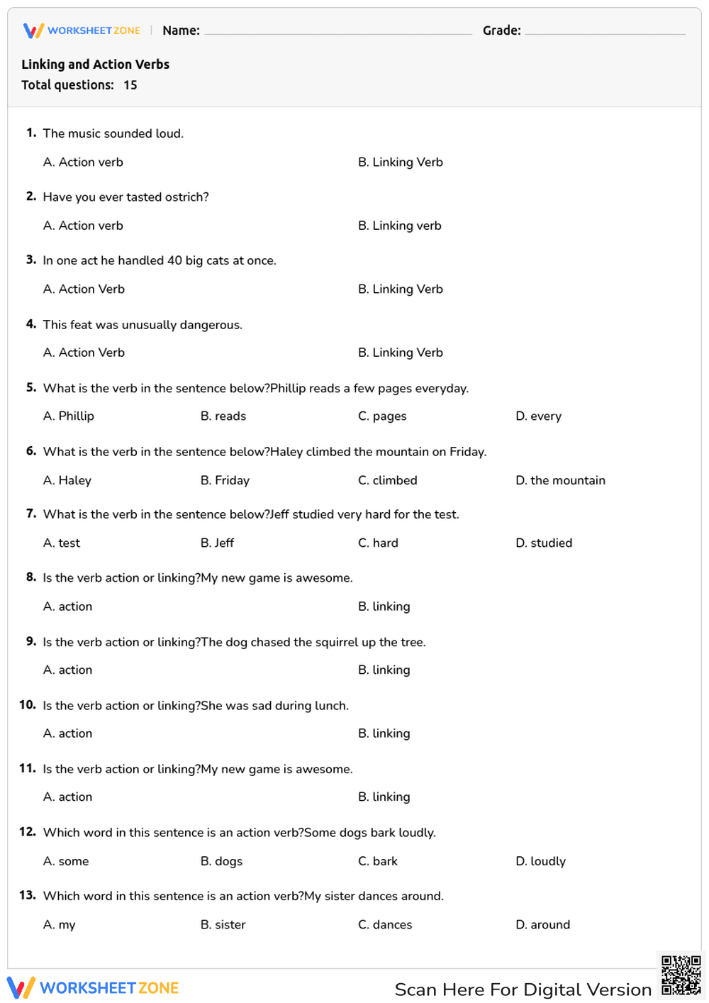 Linking and Action Verbs: Spot the Difference - Page 1