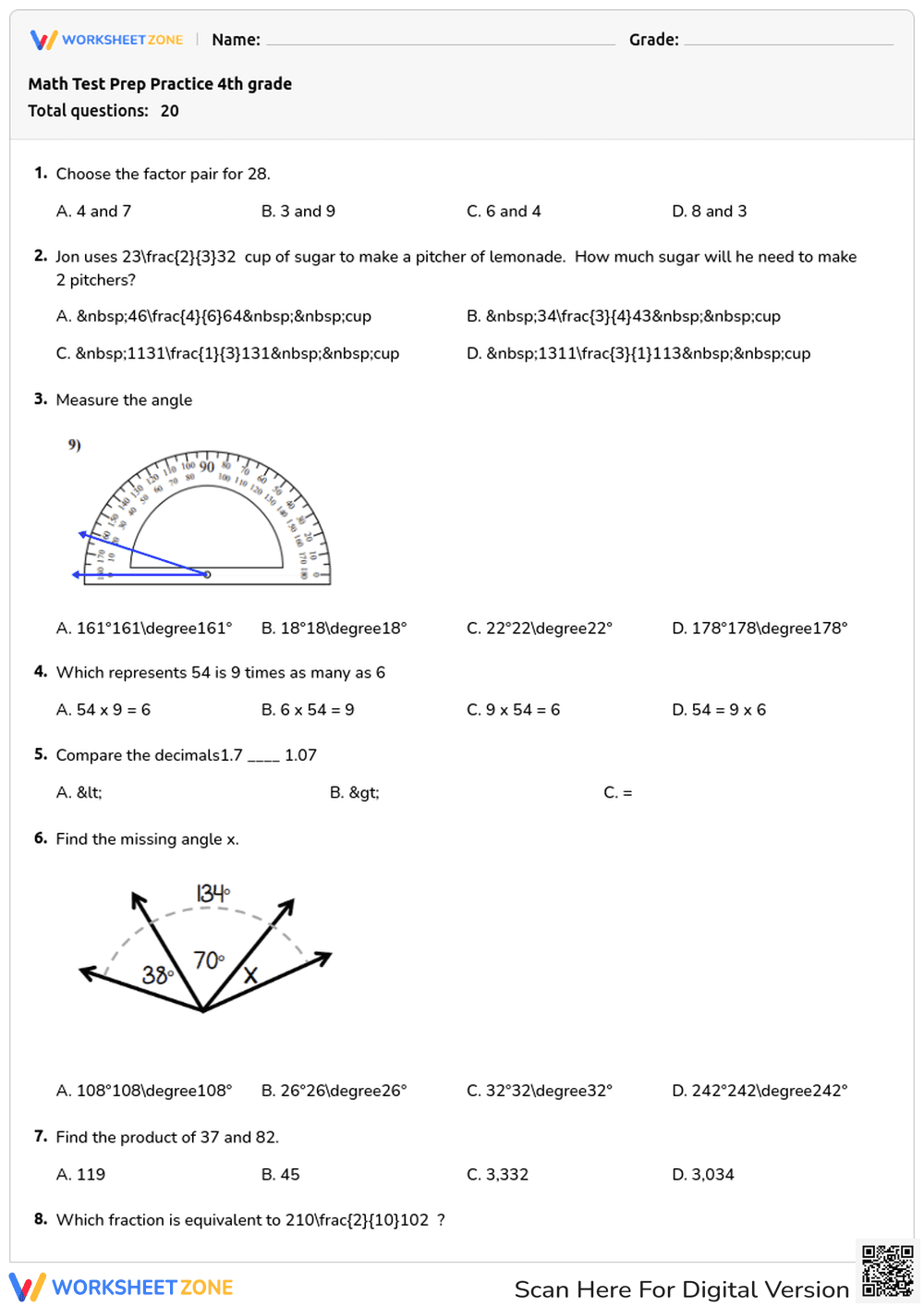 4th Grade Math Test Prep - Page 1