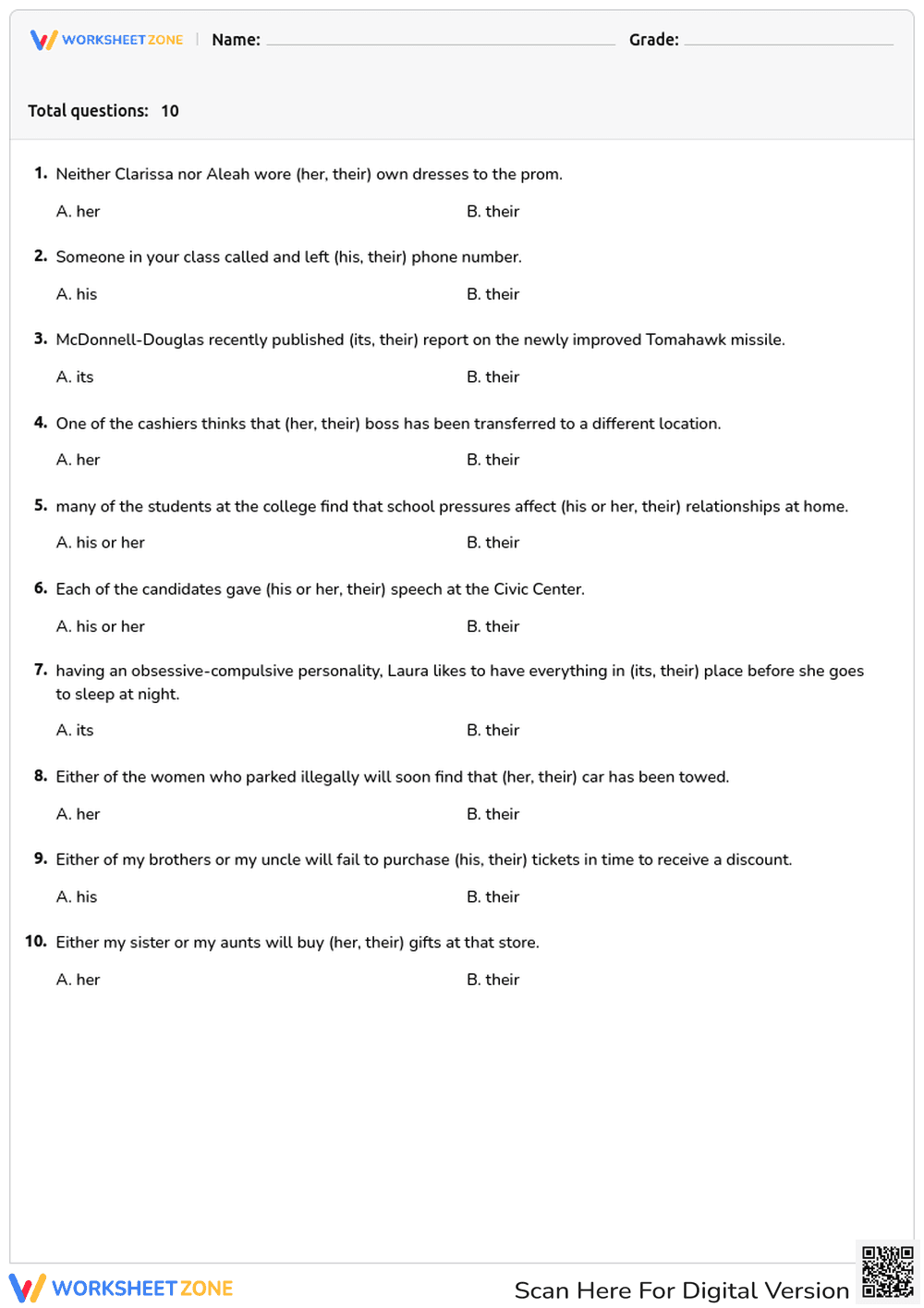 Pronoun Antecedent Agreement 2 - Page 1