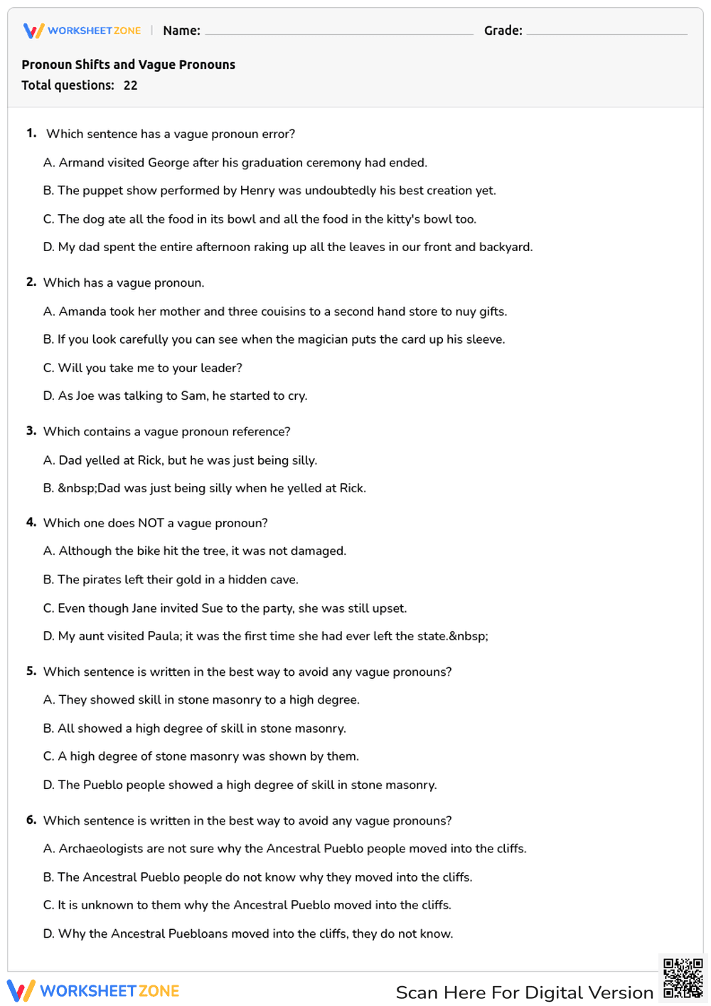 Pronoun Shifts and Vague Pronouns - Page 1