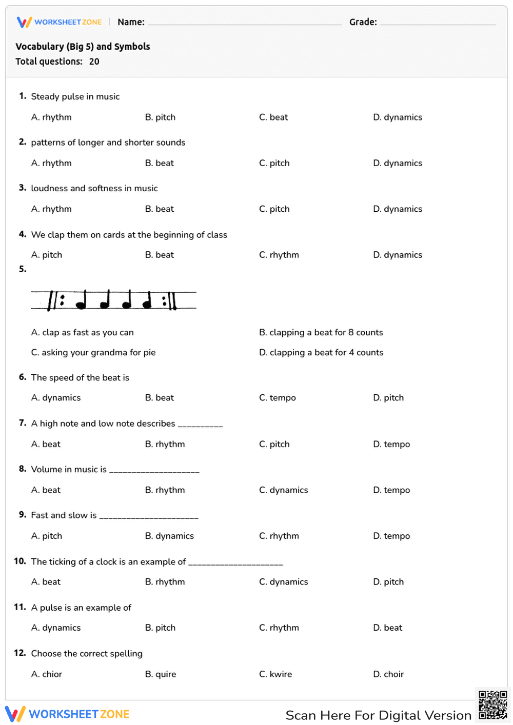 Musical Vocabulary and Symbols Quiz: Learn Music Terms - Page 1