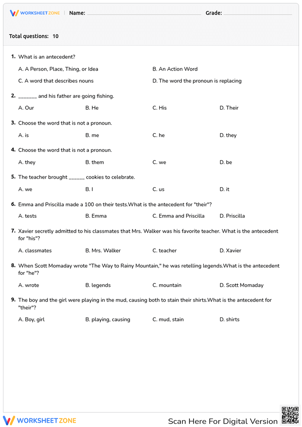 Pronouns and Antecedents - Page 1