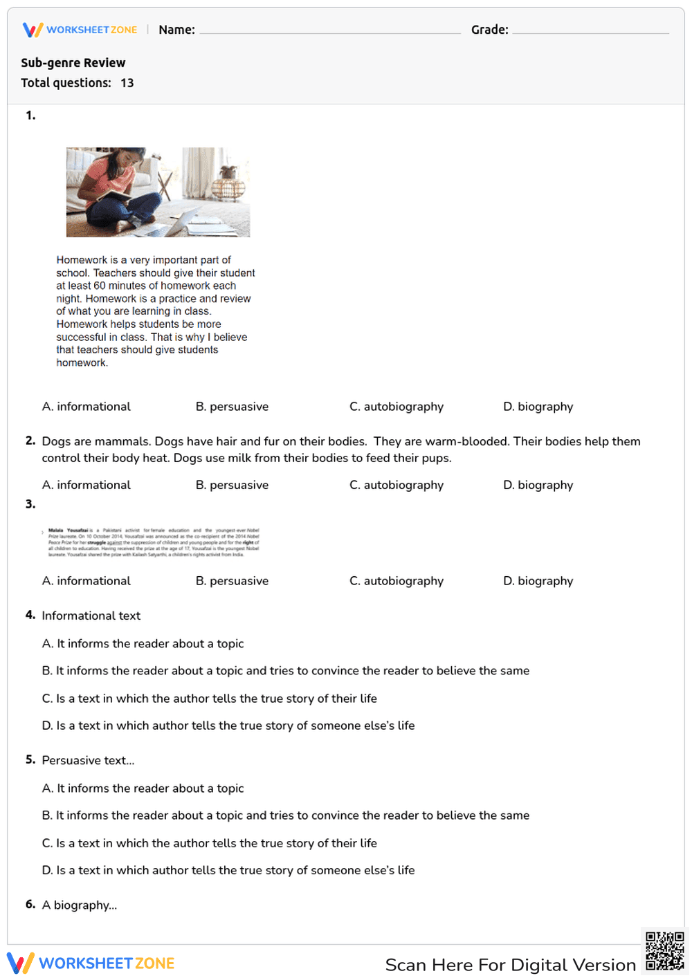 Sub-Genre Review Quiz: Fiction and Non-Fiction Knowledge - Page 1