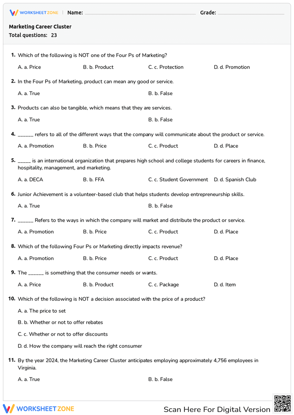 Marketing Career Cluster - Page 1