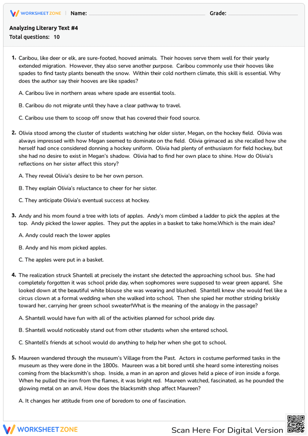 Analyzing Literary Text: Meaning and Impact Quiz - Page 1