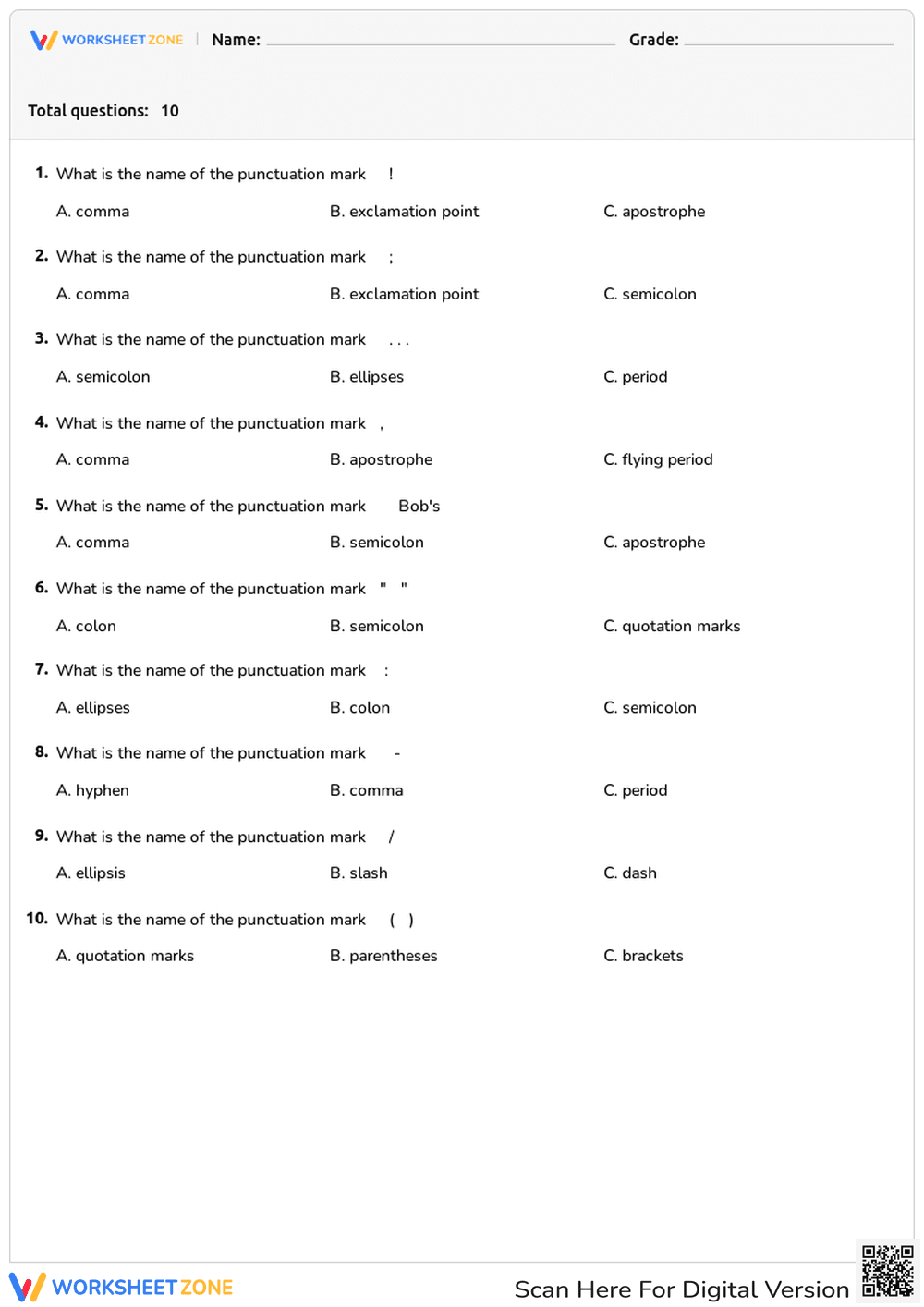 Punctuation Marks: Identification - Page 1