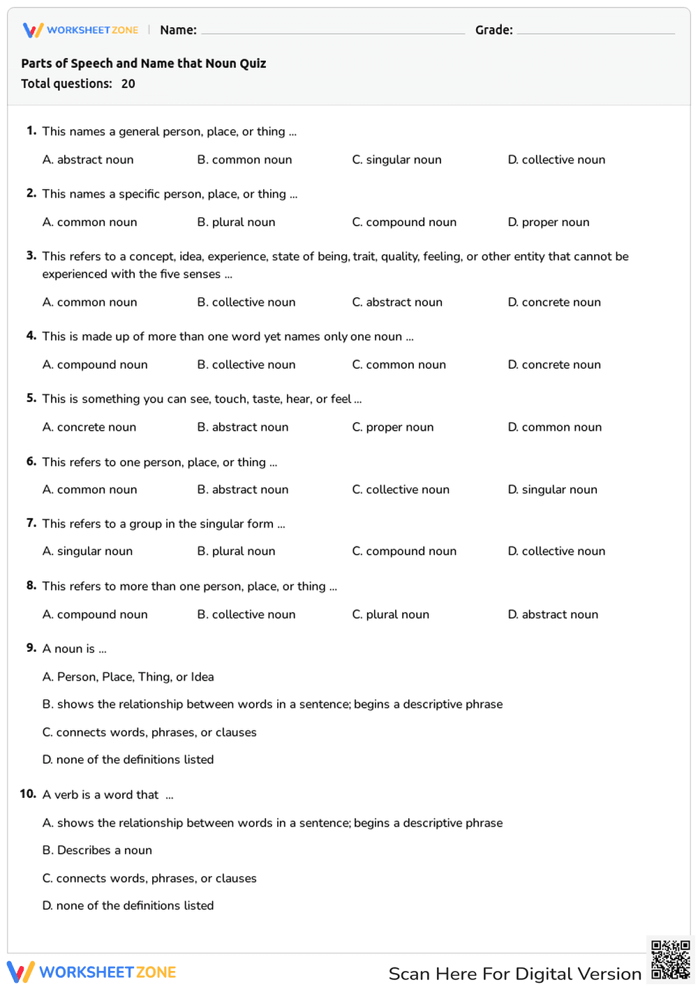 Parts of Speech Quiz: Nouns, Verbs, and More - Page 1