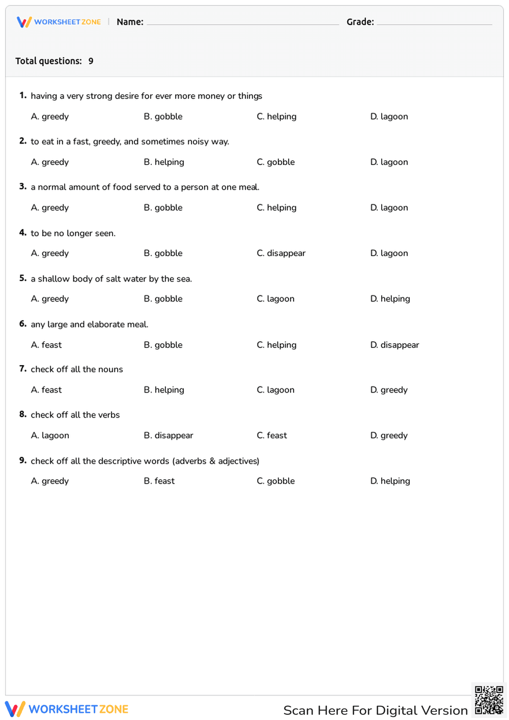 Vocabulary Practice Worksheet | Grade 2 Printable - Page 1