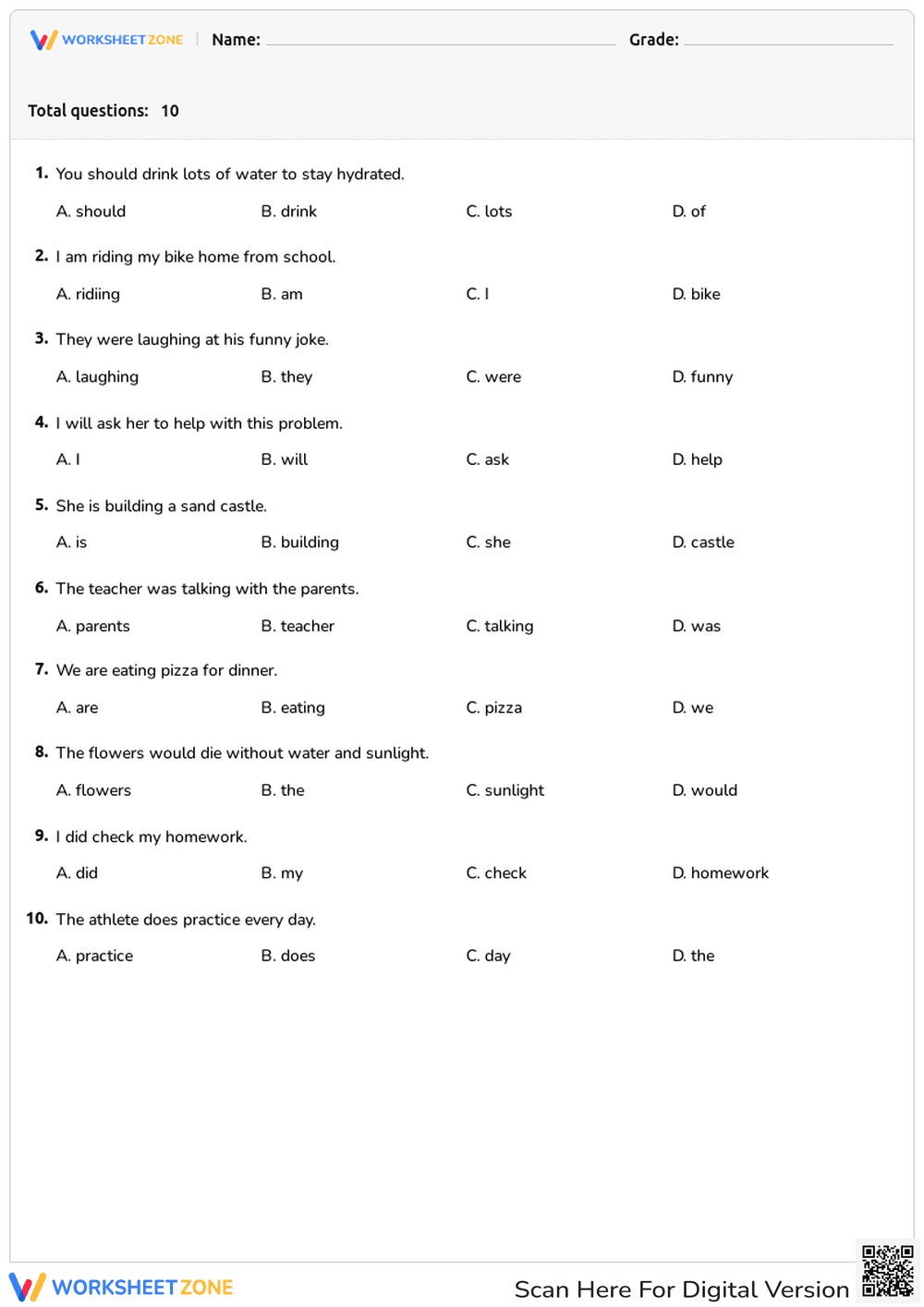 Helping Verbs Worksheet | Grade 6-7 Essential - Page 1