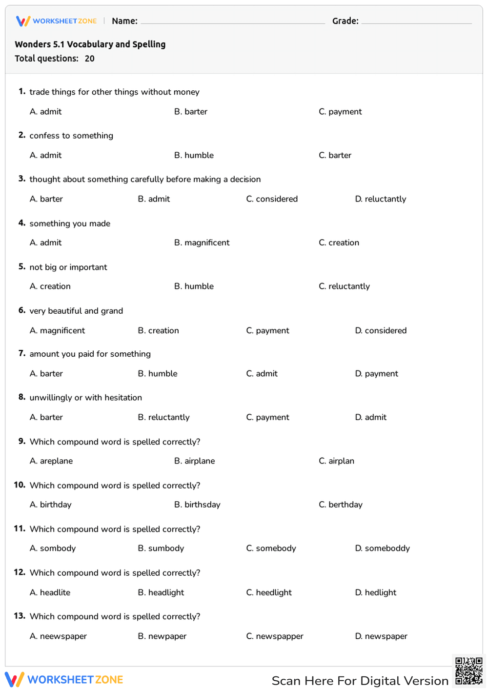 Wonders 5.1 Vocabulary and Spelling - Page 1