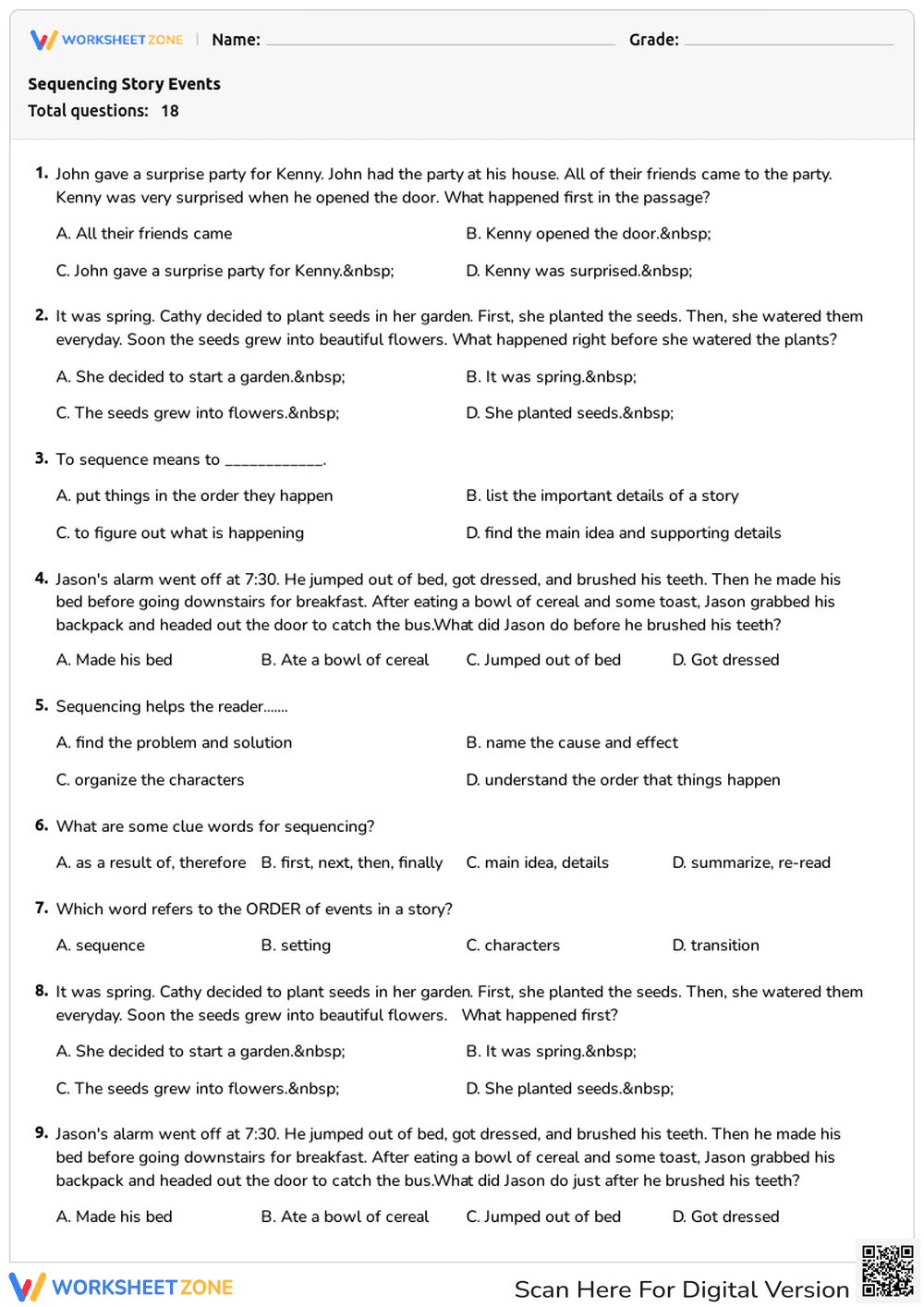 Sequencing Story Events - Page 1