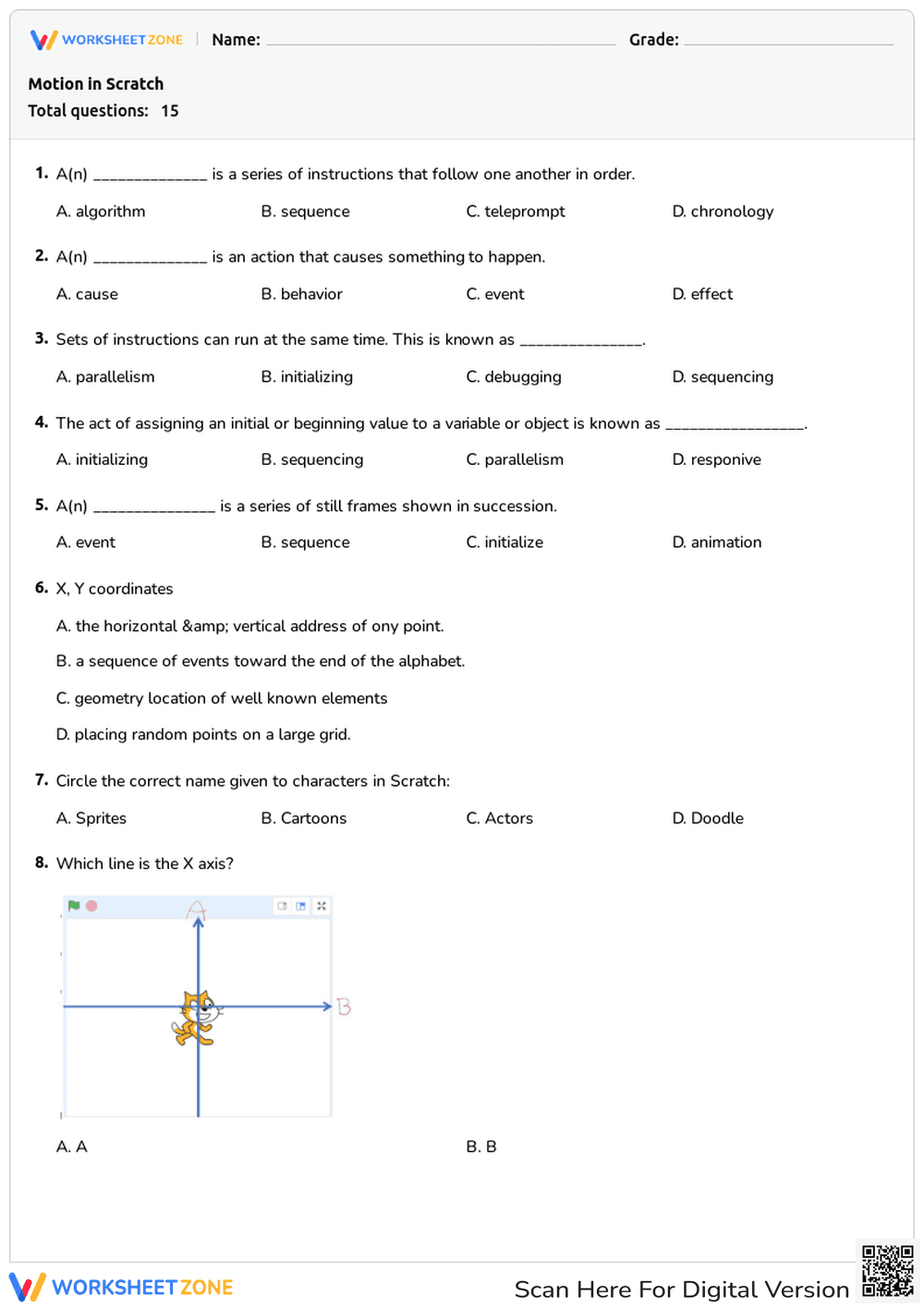 Grade 3 Scratch Coding Vocabulary — Printable Worksheet - Page 1