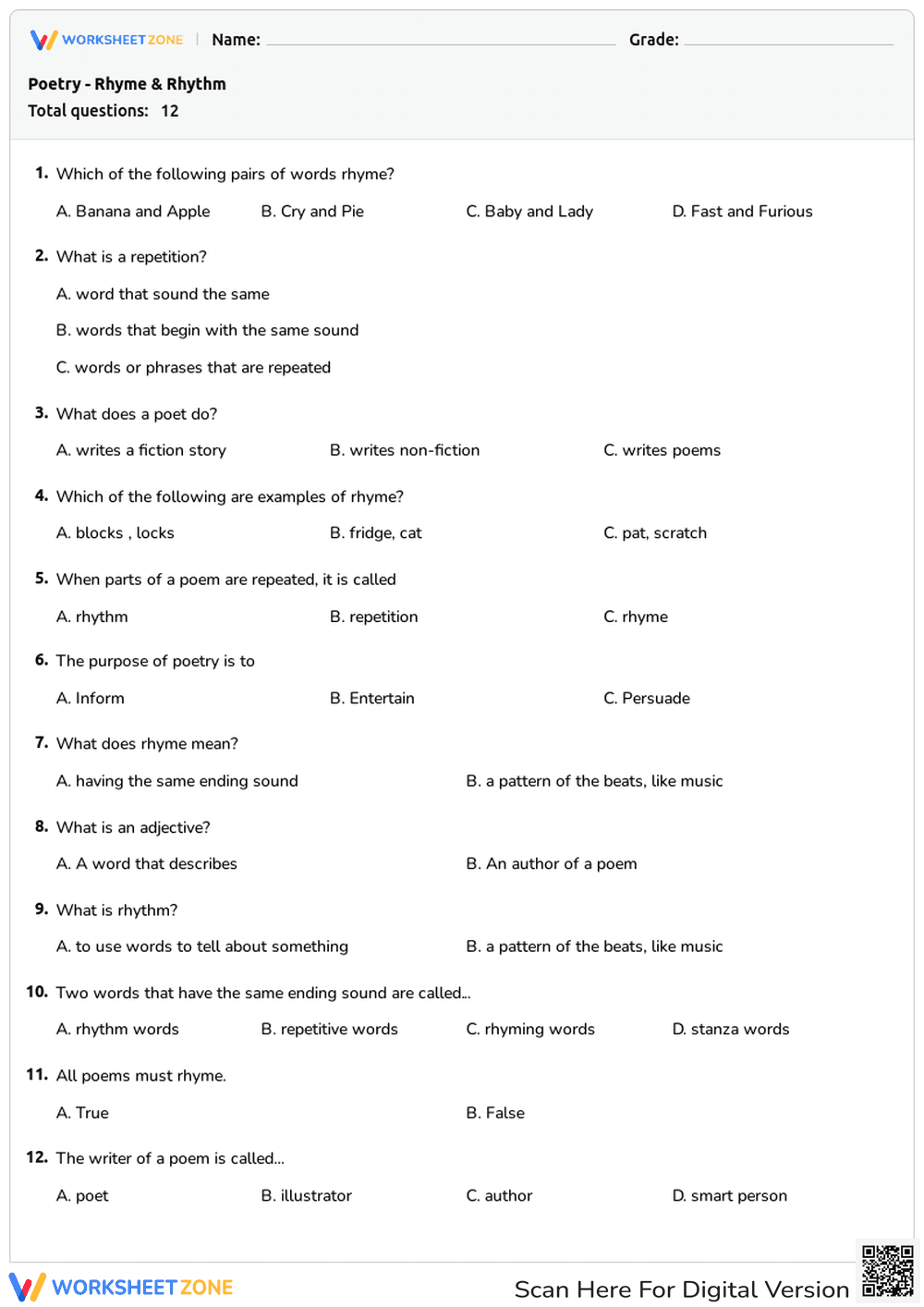 Poetry Quiz: Test Your Knowledge of Rhyme and Rhythm - Page 1