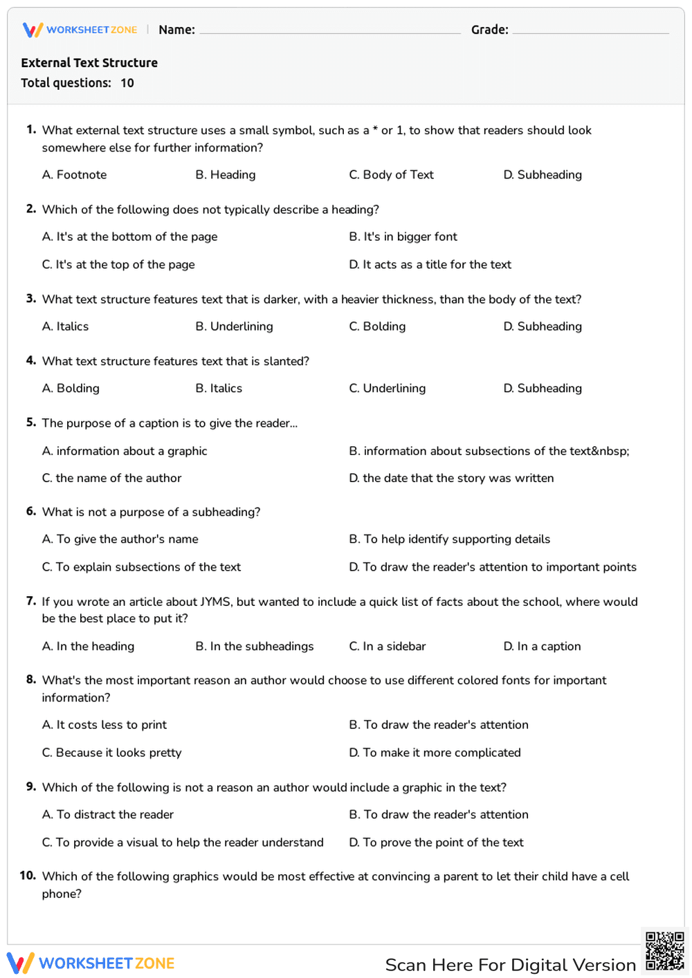 External Text Structure Worksheet | Grade 3-4 Essential - Page 1