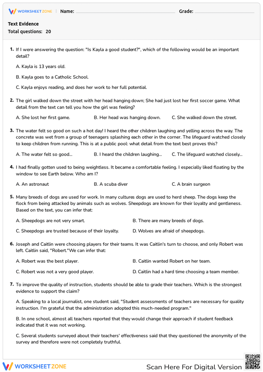 Text Evidence Quiz: Supporting Claims with Evidence - Page 1