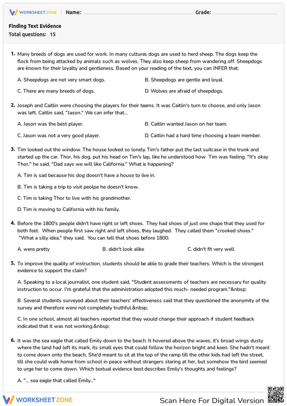 Inference Quiz: Use Text Evidence & Improve Comprehension - Page 1