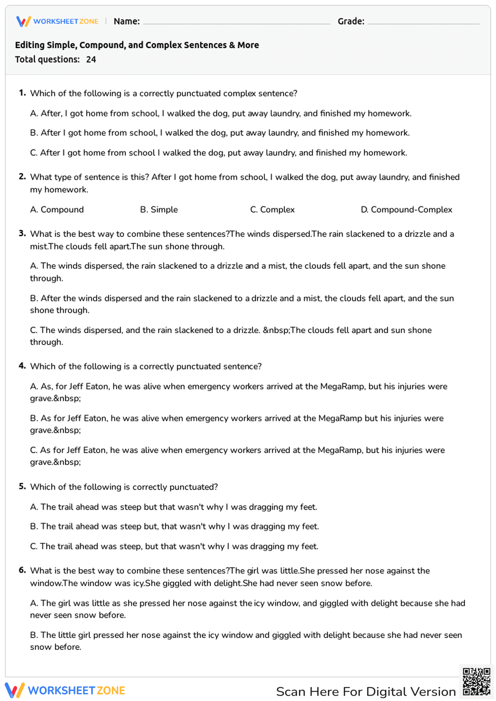 Editing Simple, Compound, and Complex Sentences & More - Page 1