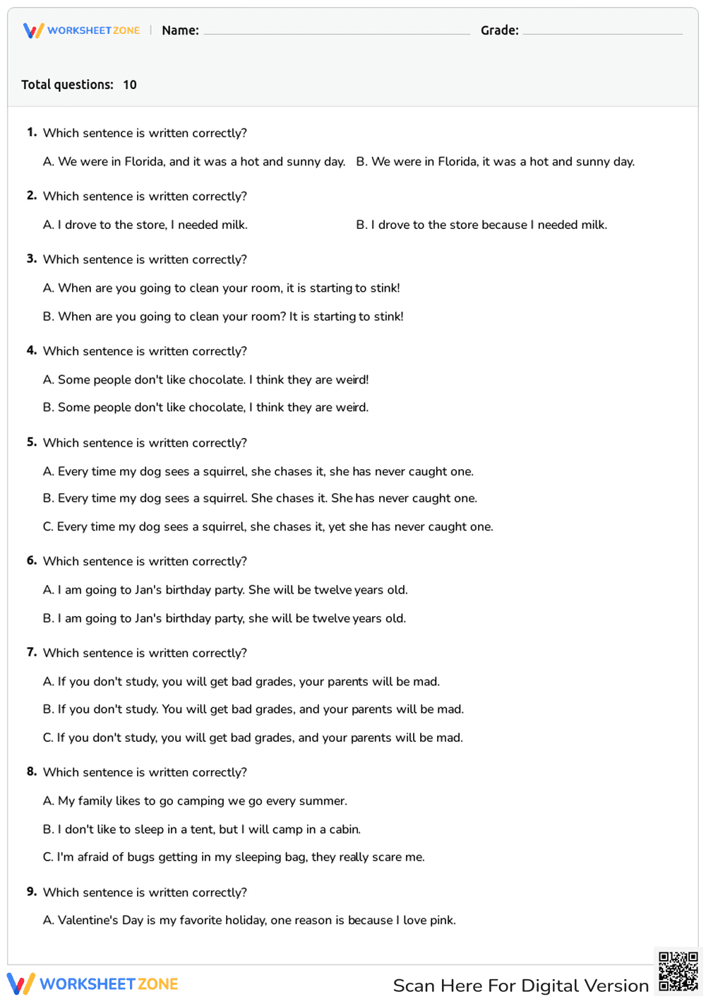 Identifying Correctly Written Sentences - Page 1