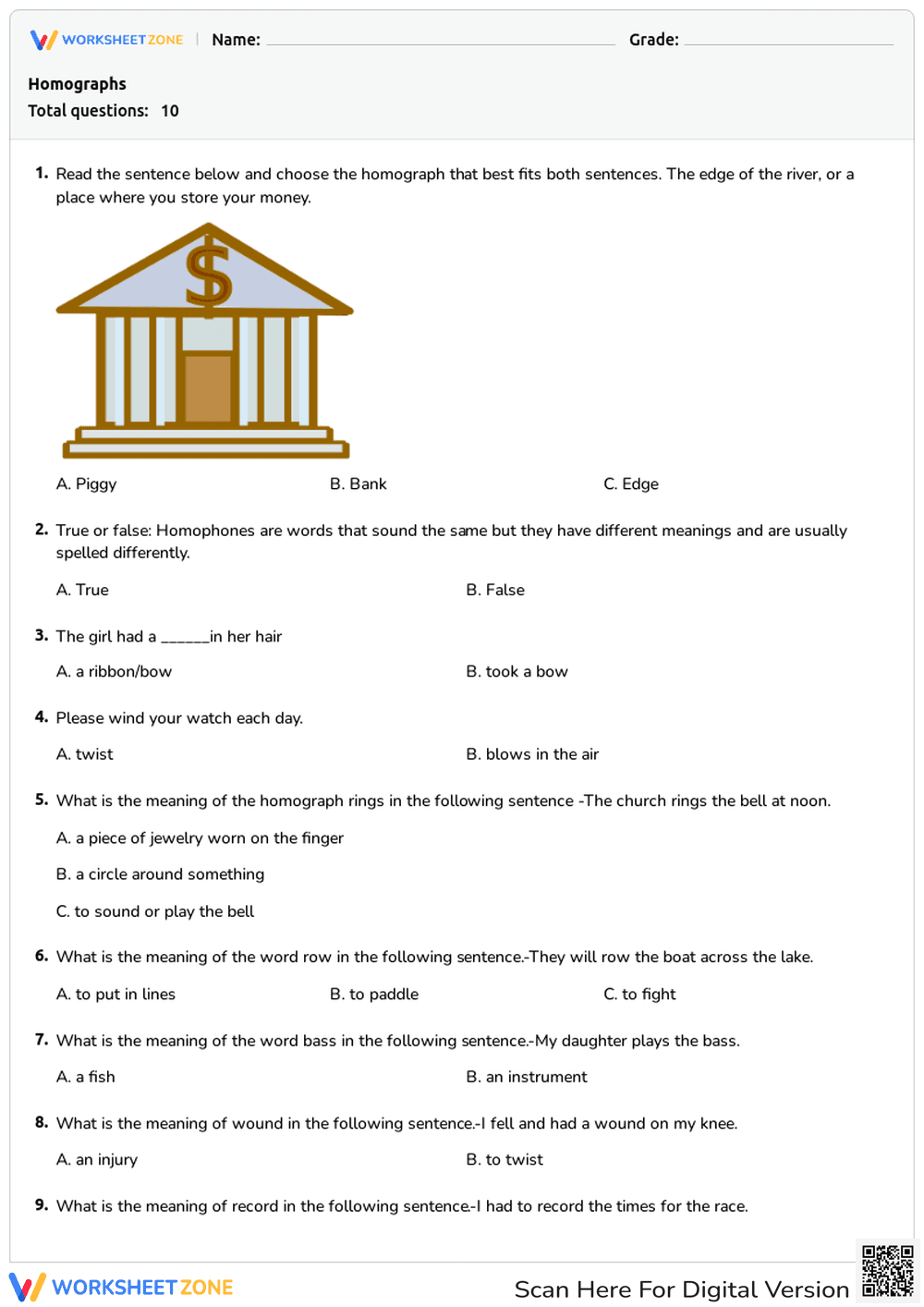 Homographs Worksheet | Grade 2 Essential Grammar - Page 1