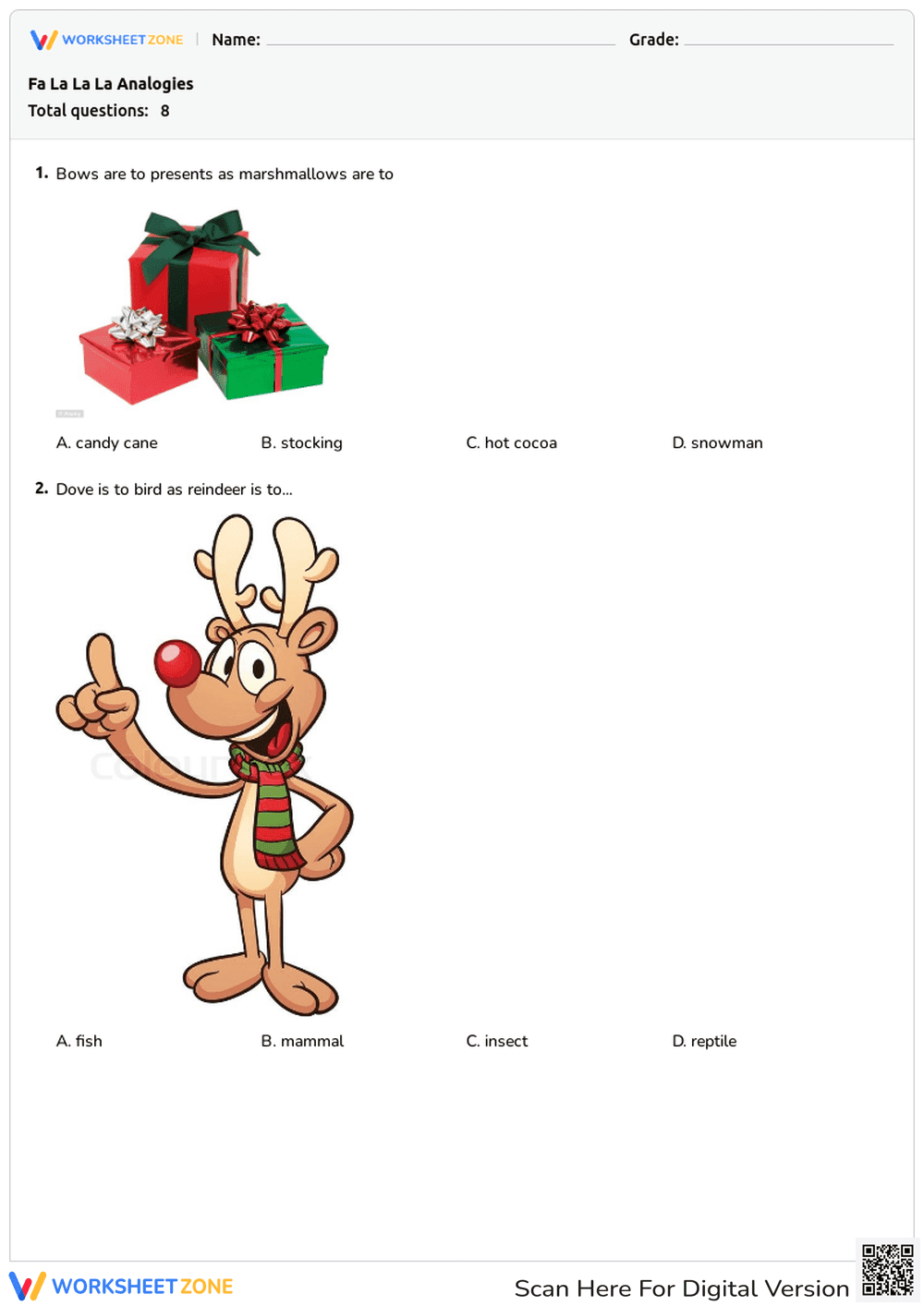 Christmas Analogies Worksheet | Grade 1 ELA Printable - Page 1