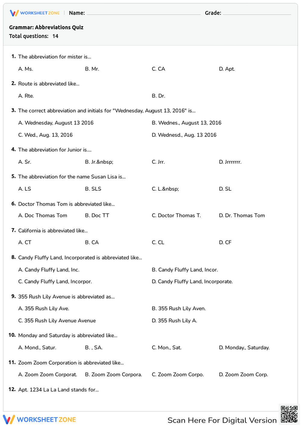 Master Common Abbreviations: Practice Worksheet - Page 1