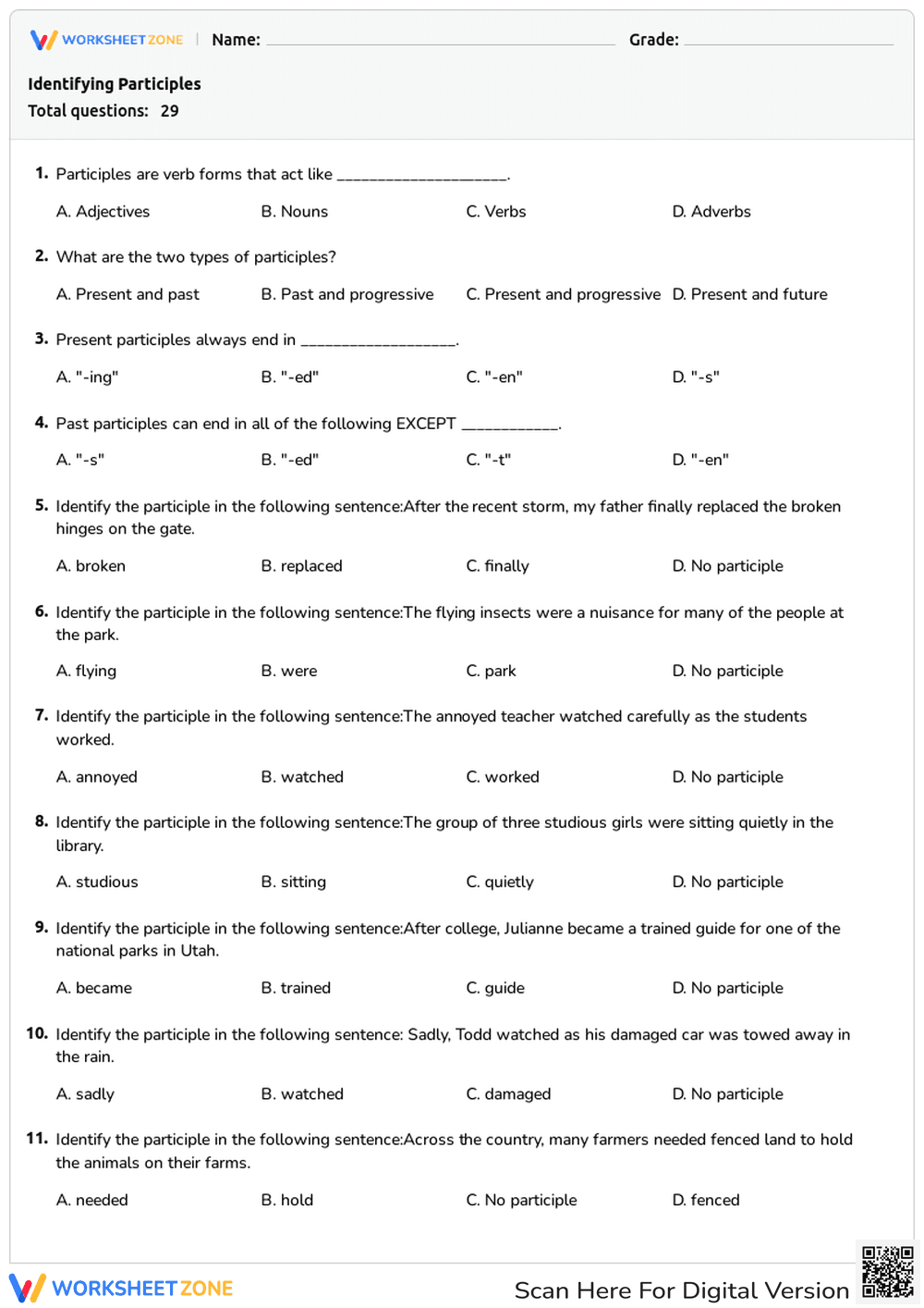 Identifying Participles - Page 1
