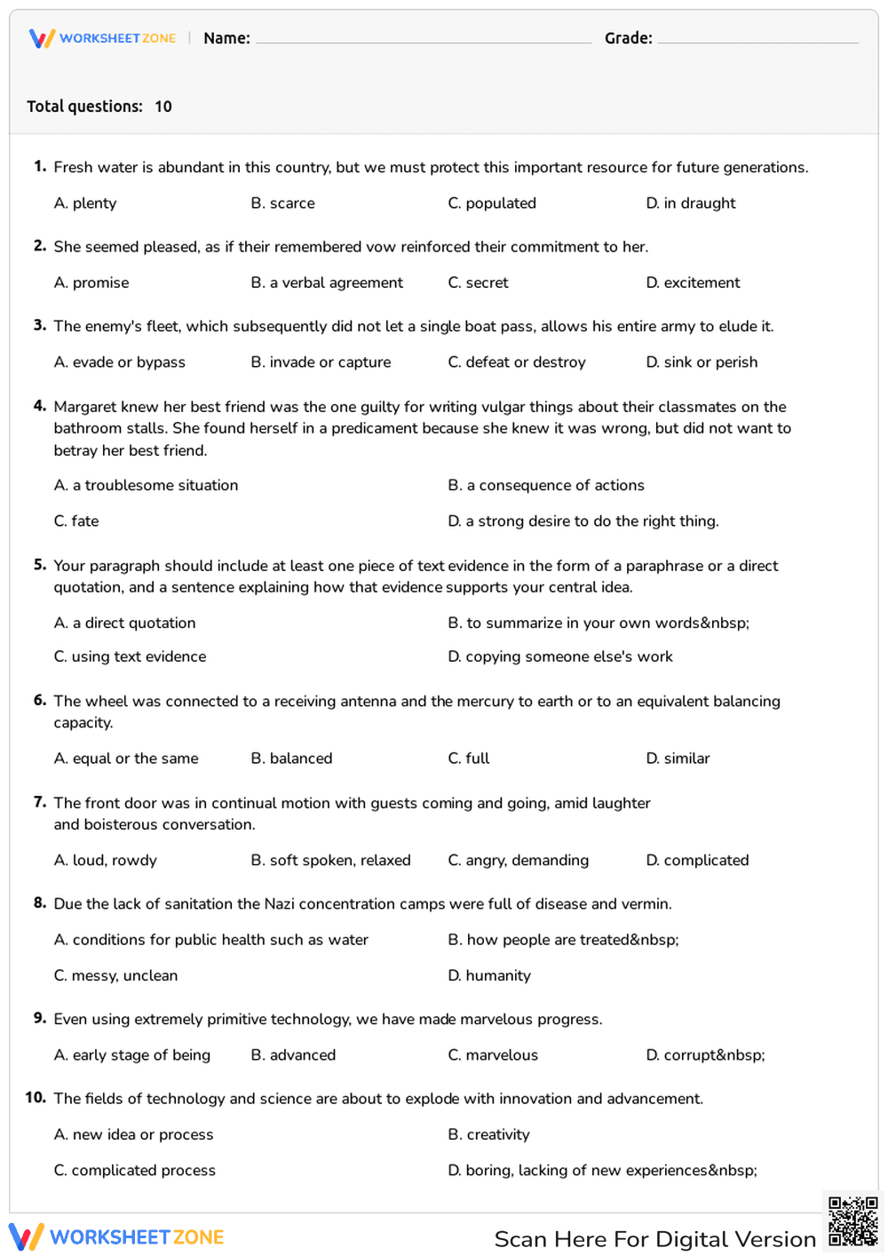 Essential 6th Grade Vocabulary Practice Worksheet - Page 1