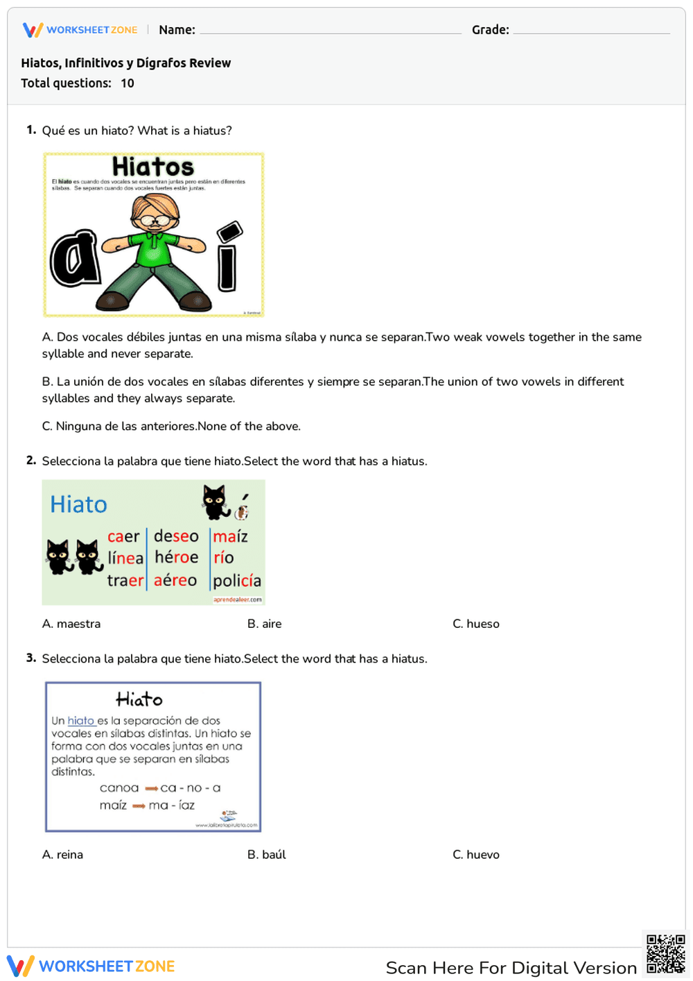 Hiatos, Infinitivos y Dígrafos Review - Page 1