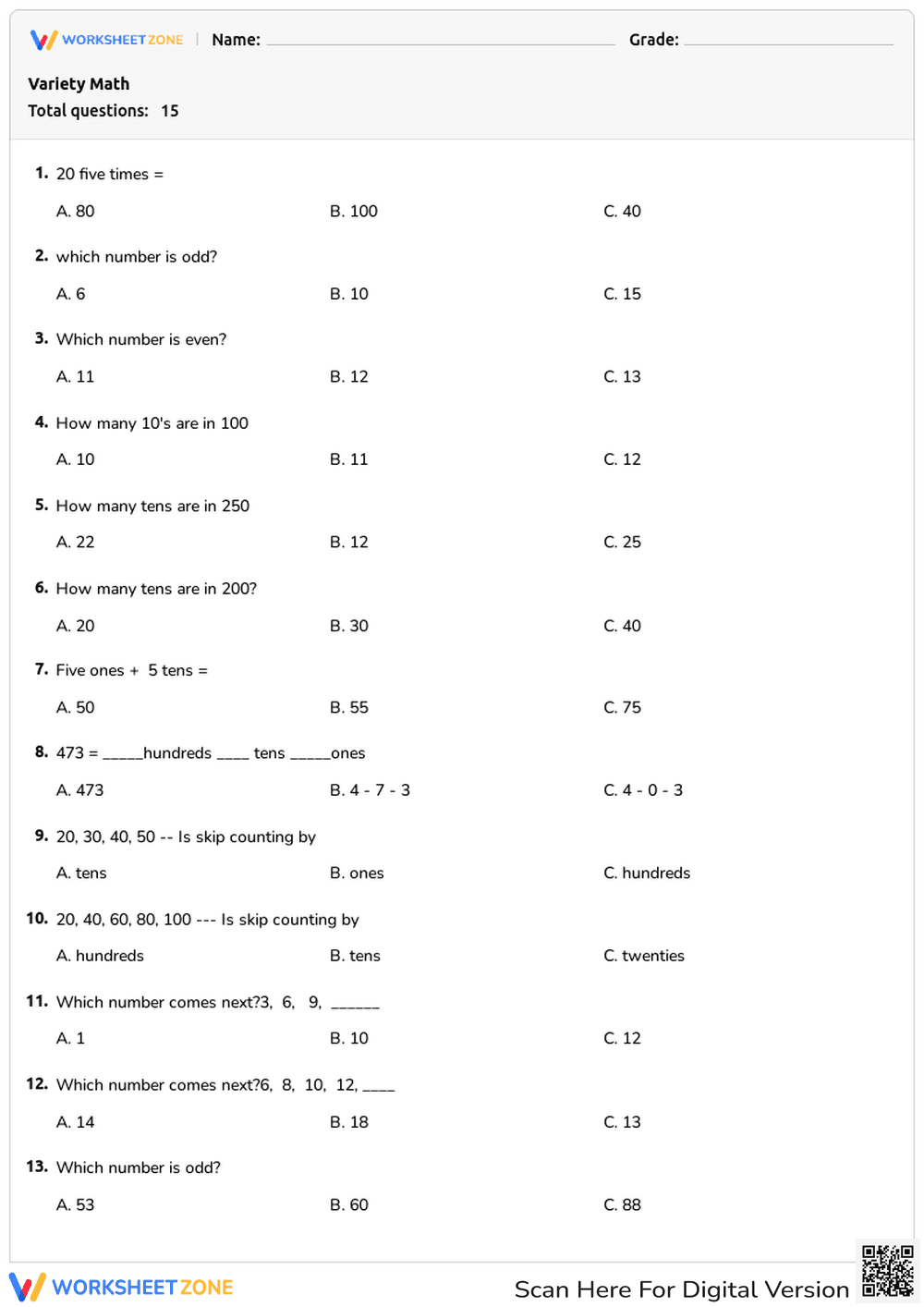 Practice Math with Variety Math Problems - Page 1