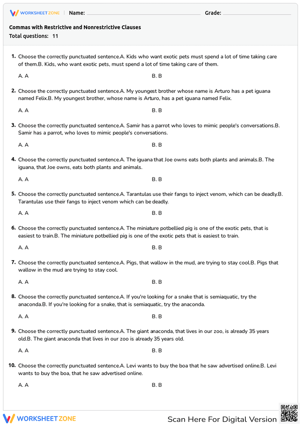 Restrictive Clauses Worksheet | Essential Grade 6 Ready - Page 1