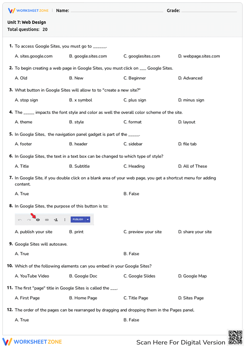 Unit 7 Web Design Worksheet | Grade 5 Essential Guide - Page 1