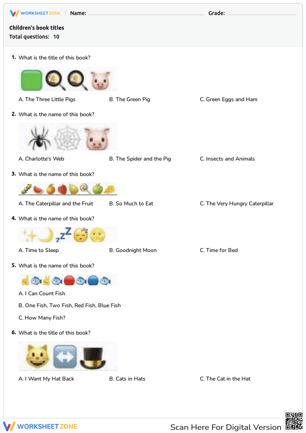 Children's Book Titles: Reading Recognition - Page 1