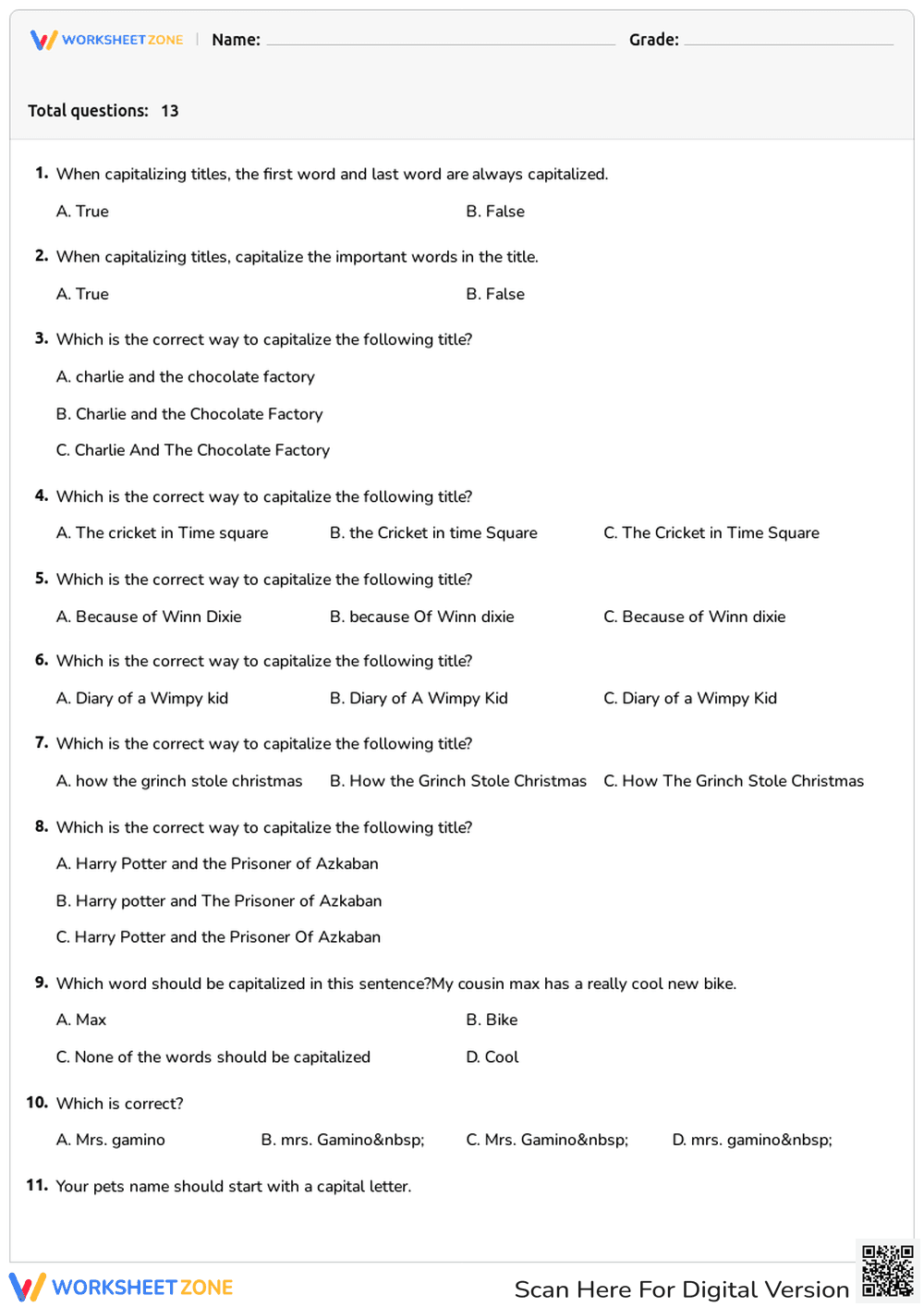 Capitalize First Word and Titles | Grade 3 Essential - Page 1