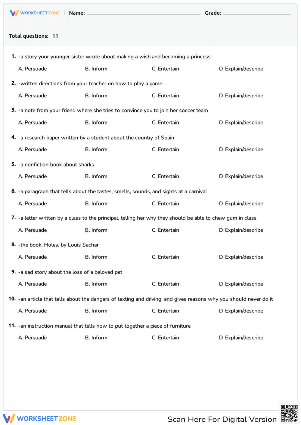 Author's Purpose Worksheet | Grade 2-3 Essential - Page 1